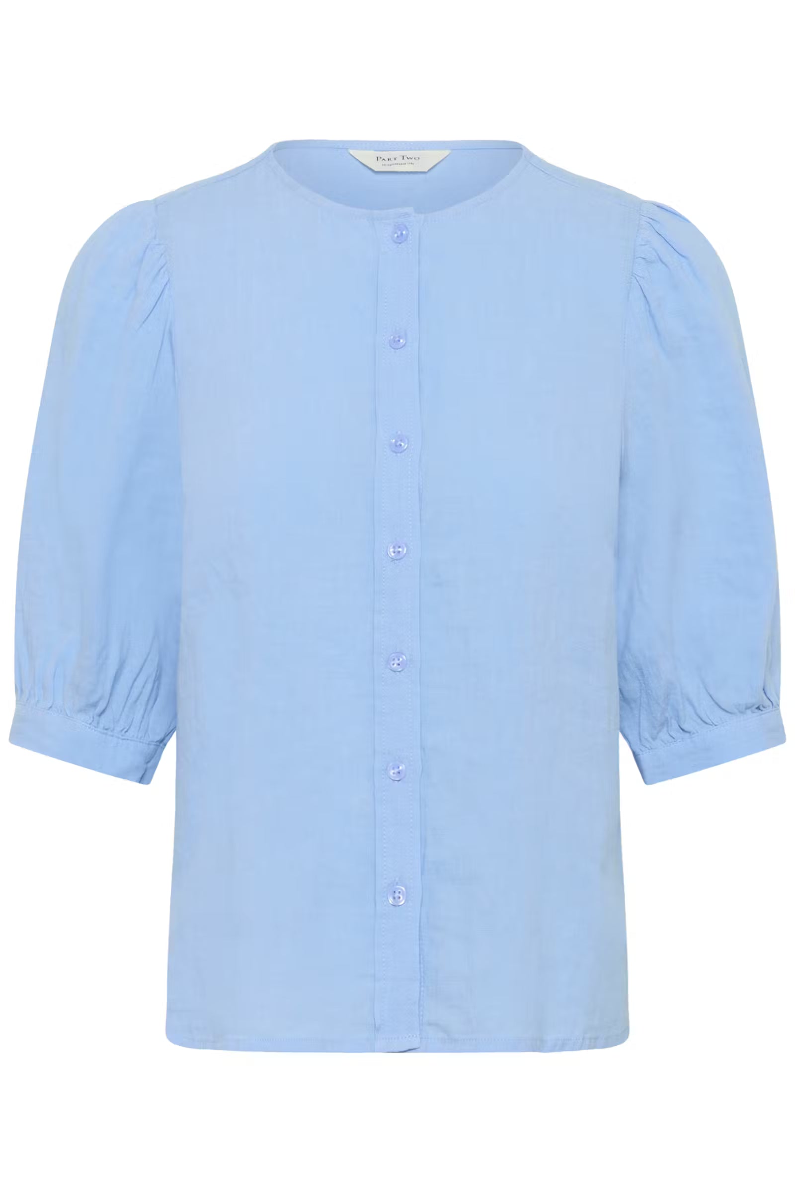 Part Two Azra round neck linen blouse front In blue