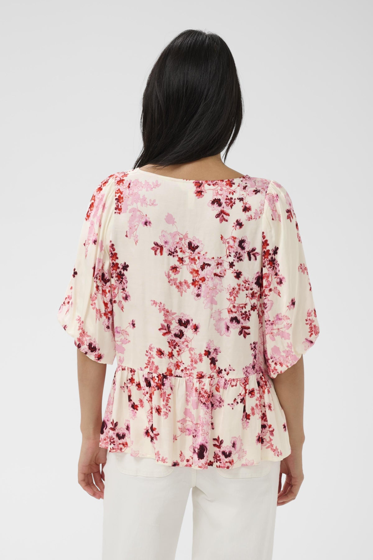 Part Two Azelia floral peplum blouse pink floral detail from back