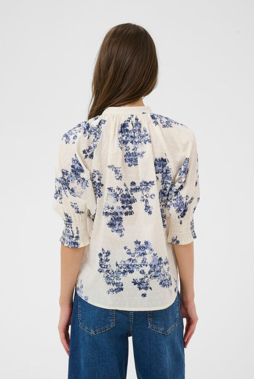 Part Two Almera cream blue floral blouse back view