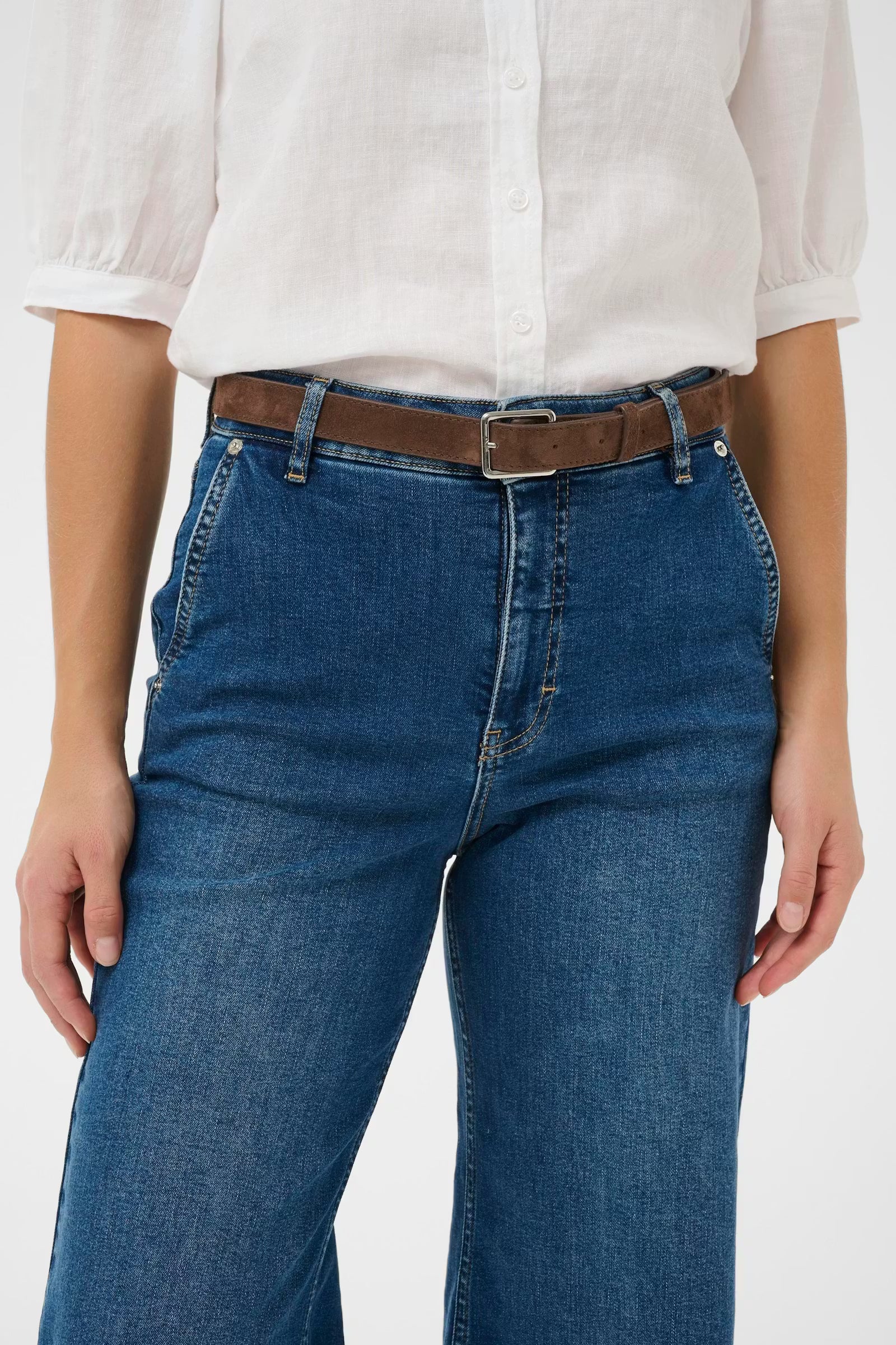 Part Two Alikka suede belt brown worn with jeans