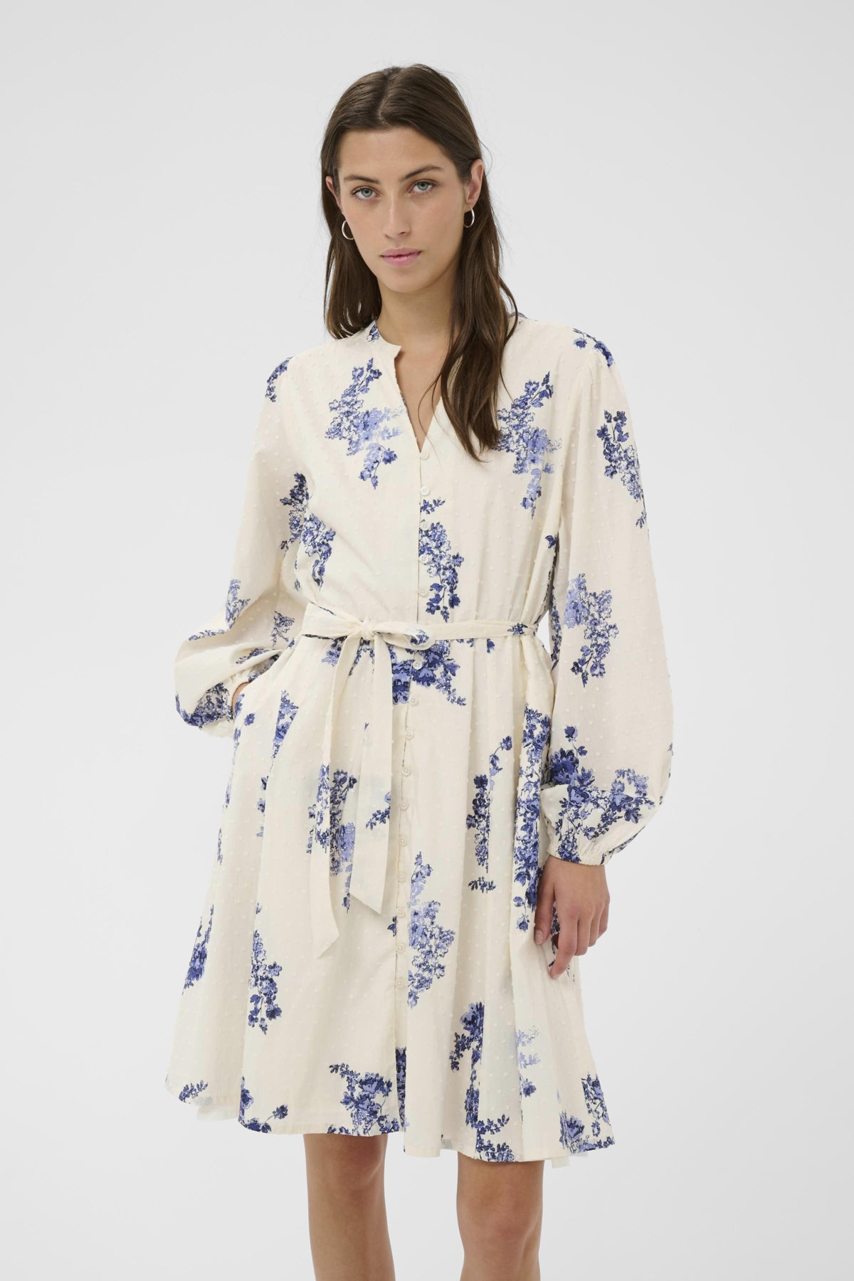 Part Two Avira tie belt floral dress front relaxed fit knee length