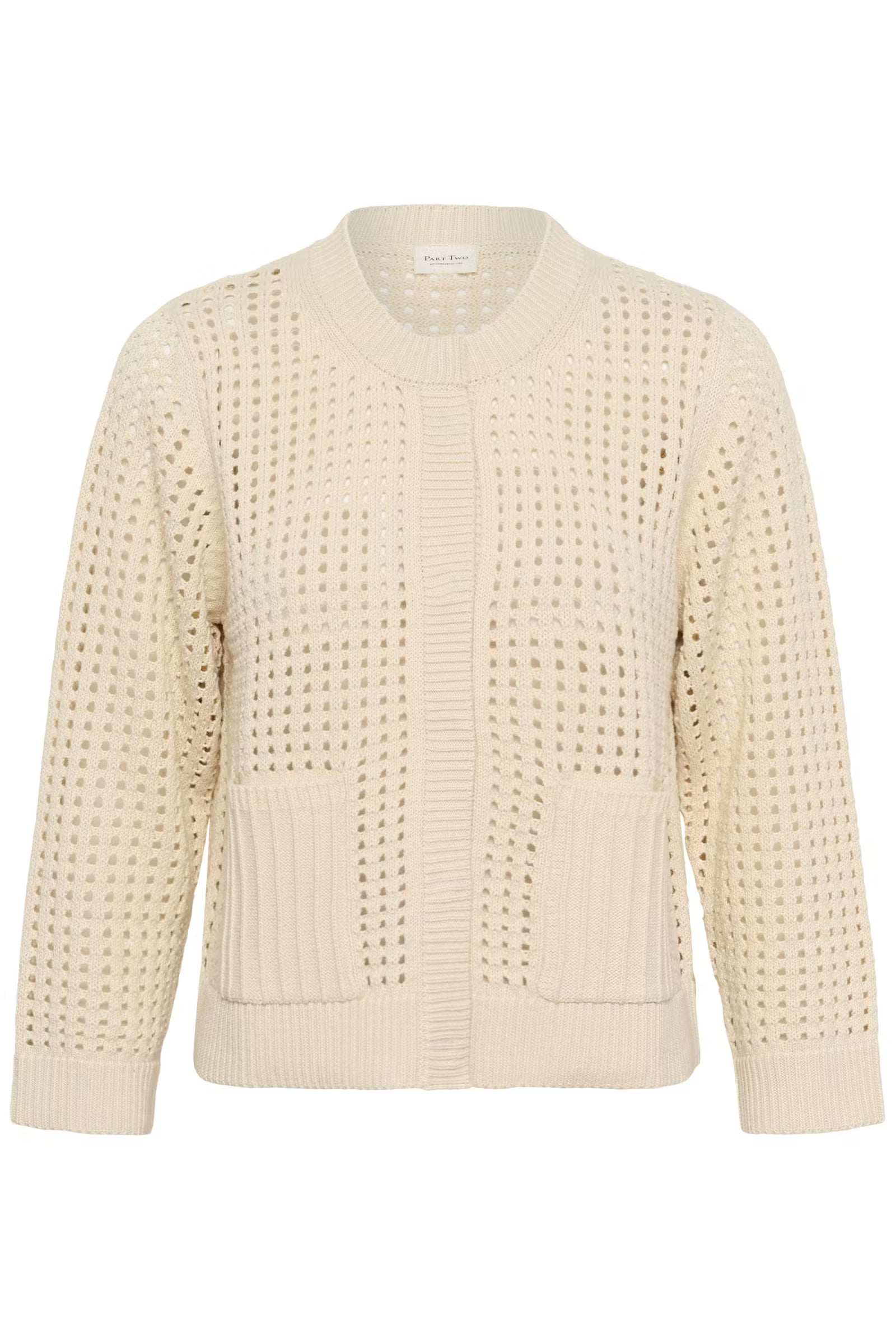 Part Two cream textured cardigan with round neckline