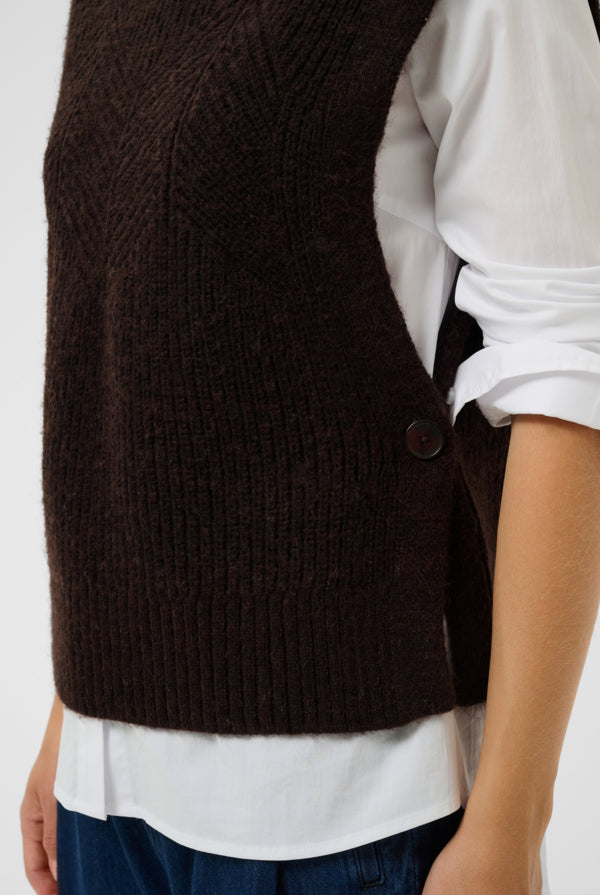 Part Two Charlye knitted side button waistcoat close-up detail