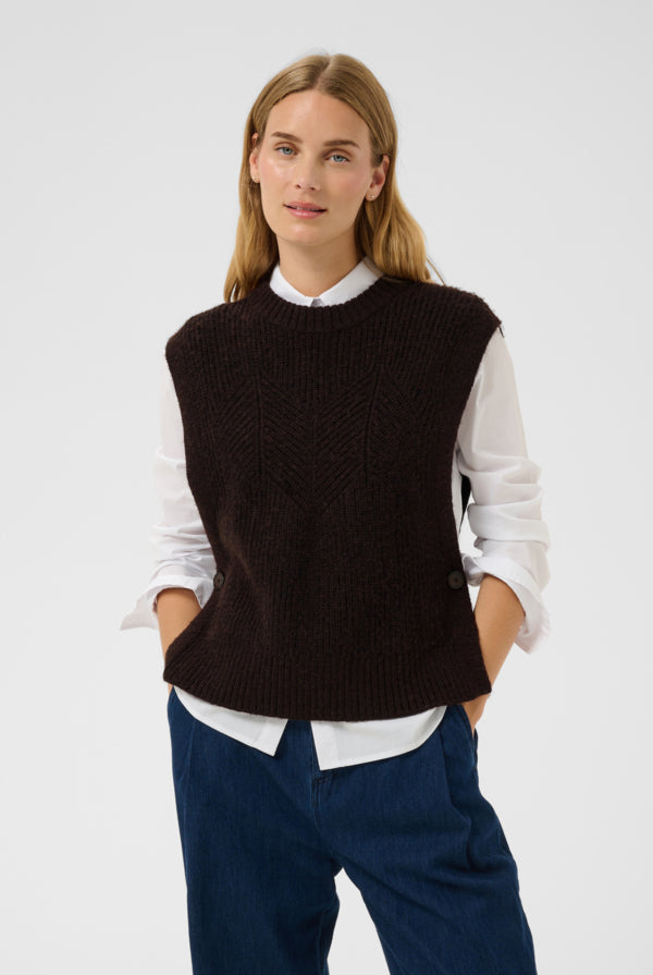 Part Two Charlye knitted waistcoat layered over white shirt front view