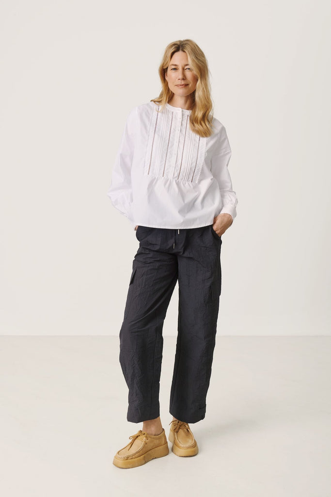 Part Two Filica White Pleated Front Relaxed Fit Shirt
