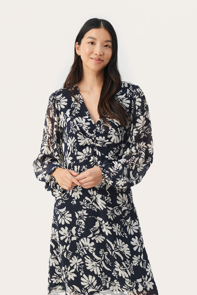 Part Two Fionia Navy/White Floral Print Short Dress