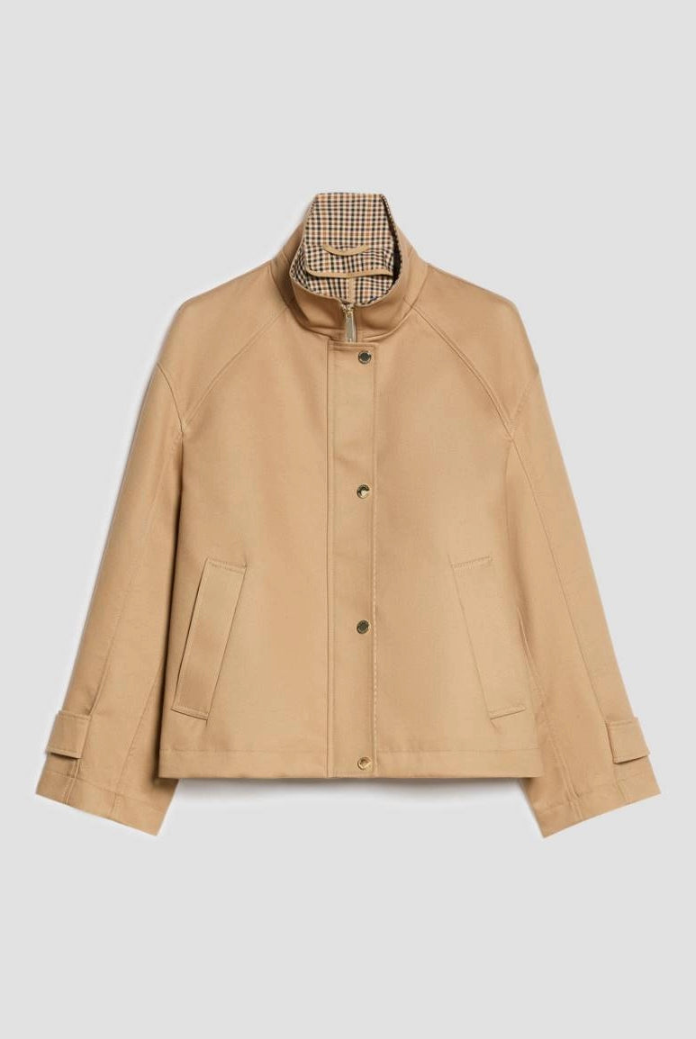 Penny Black Bonde camel cotton jacket with gingham-lined collar and cuffs – product front view