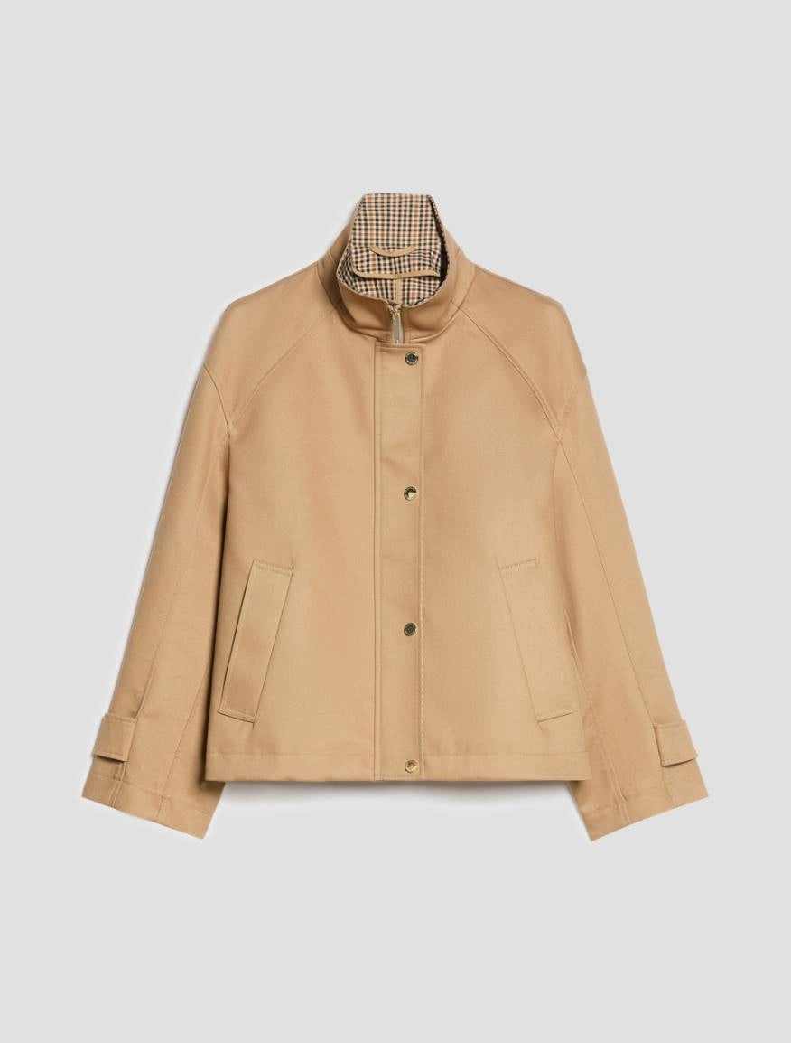 Penny Black Bonde camel cotton jacket with gingham-lined collar and cuffs – product front view