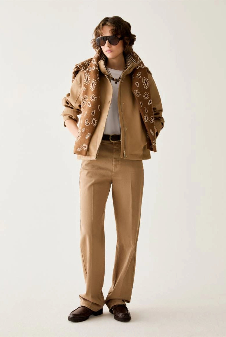 Penny Black Bonde camel cotton jacket styled with tonal trousers – full outfit view