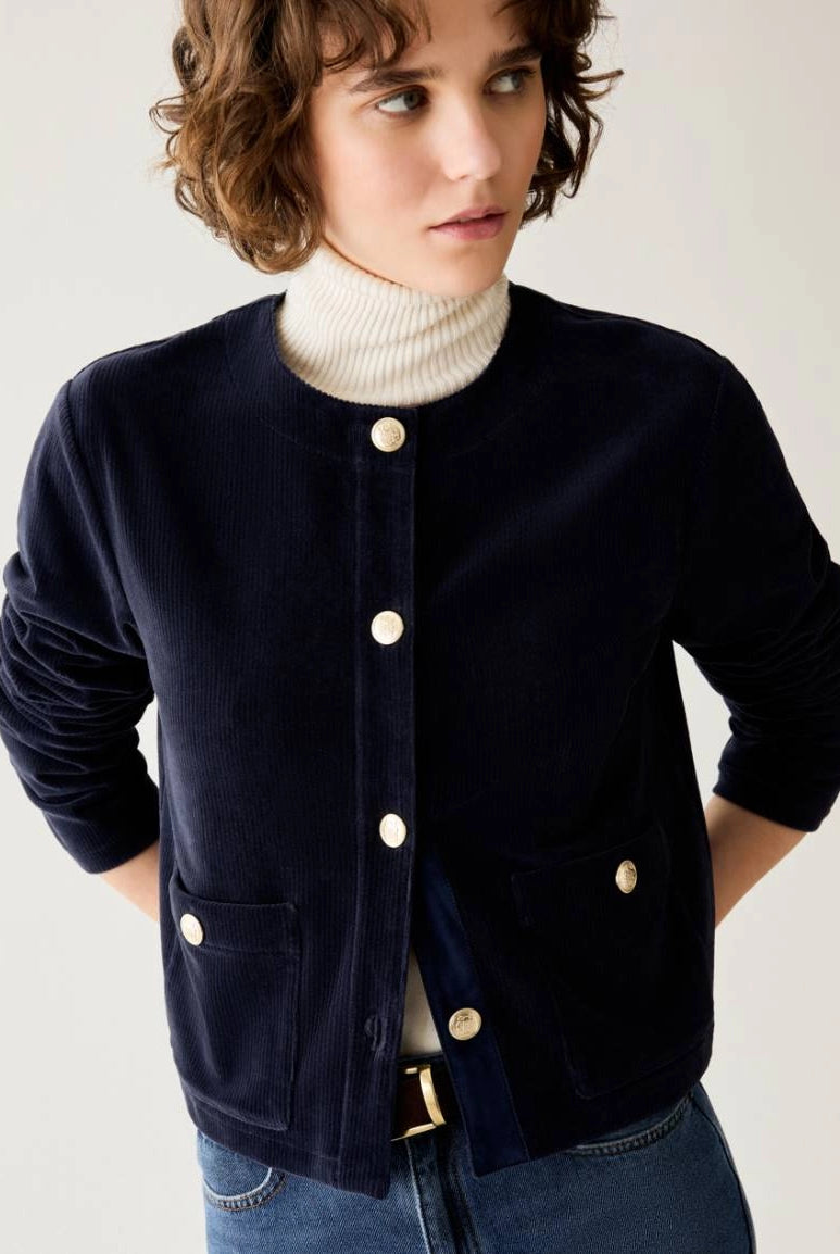 Close-up of Pennyblack Jrazza gold button jacket