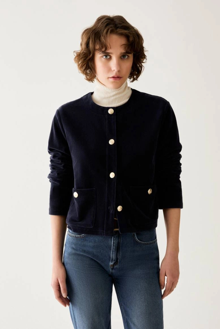 Pennyblack Jrazza corduroy jersey jacket in navy