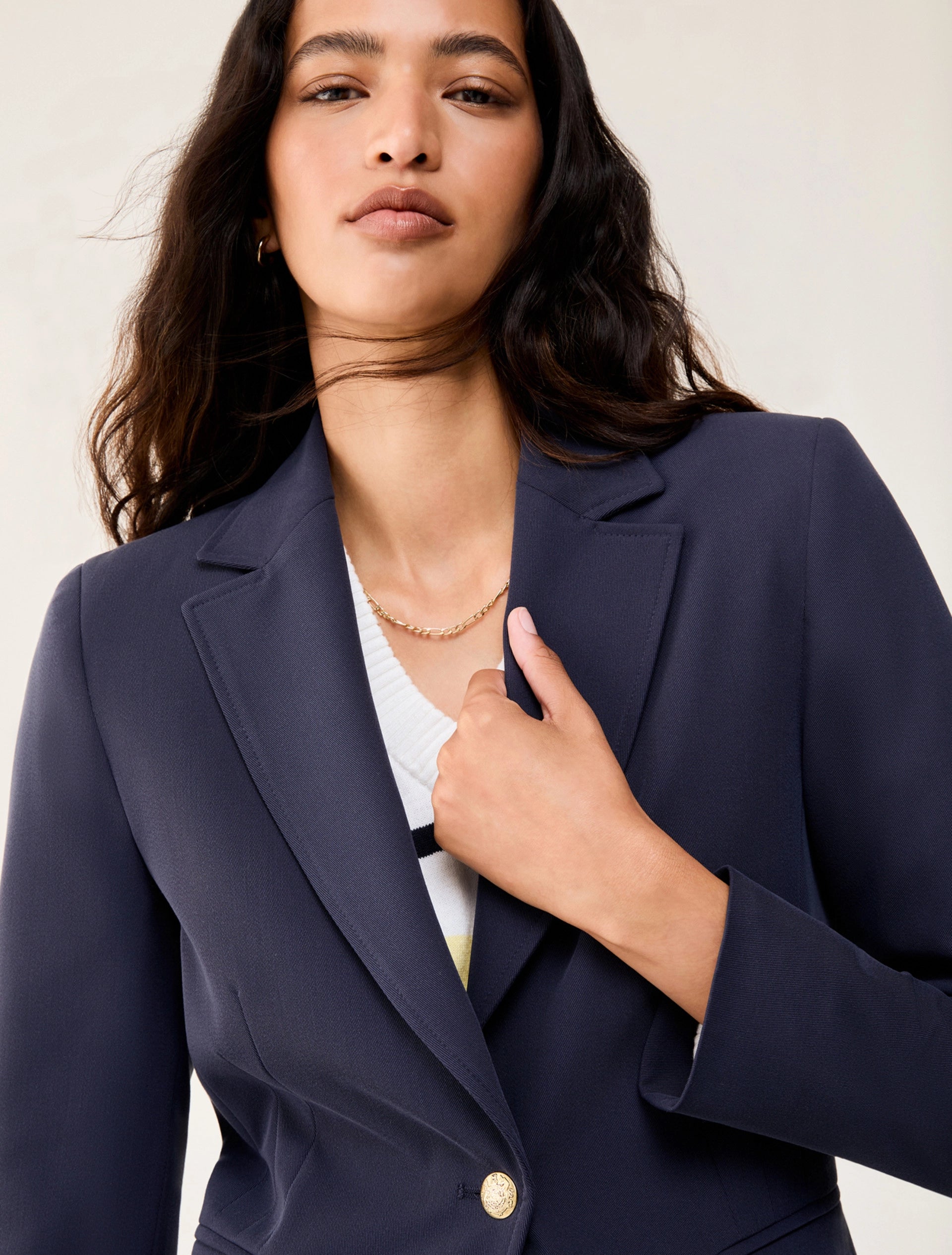 Penny Black navy single breasted blazer lapel detail