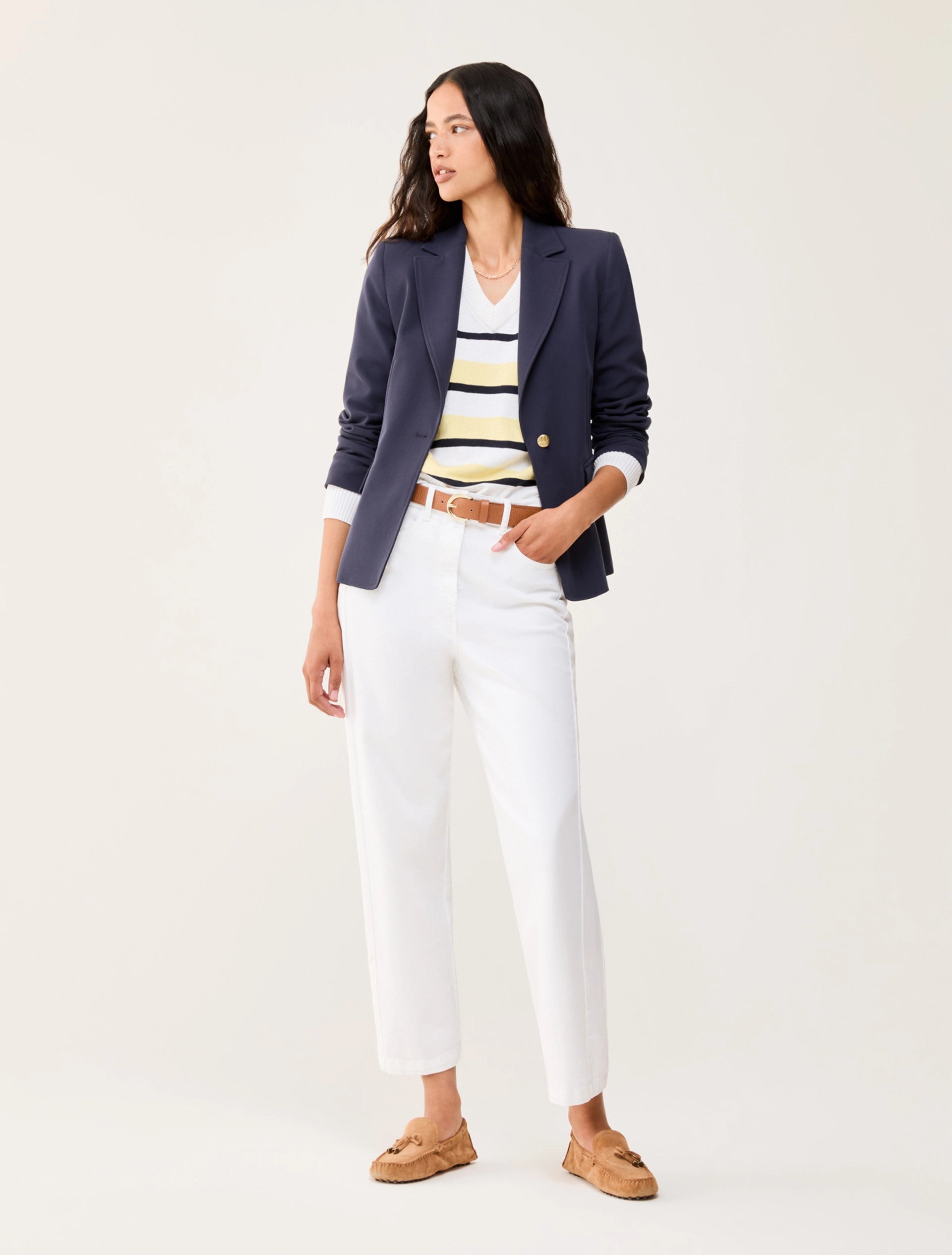 Penny Black slim fit blazer styled with knit and trousers
