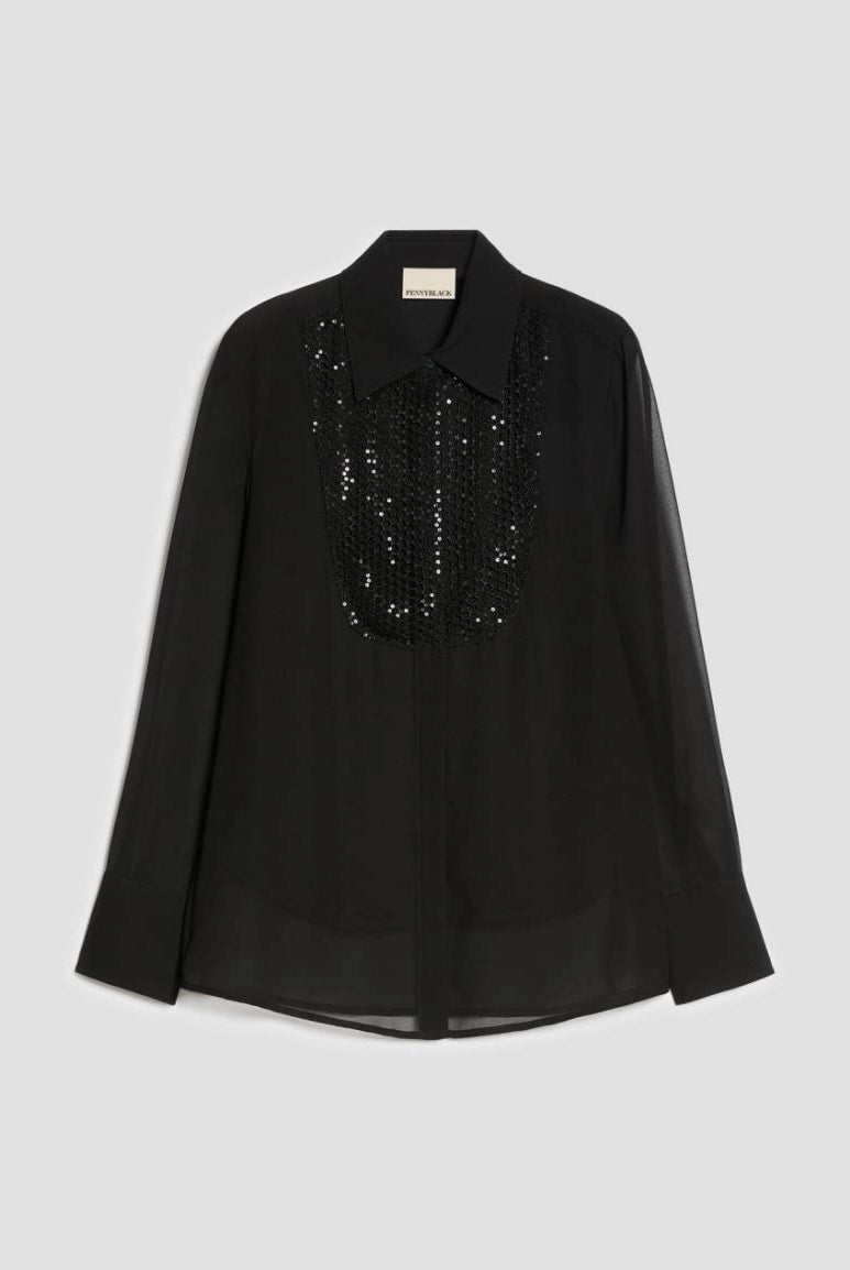 Pennyblack PBPAQUILA black sequin shirt – product-only front view