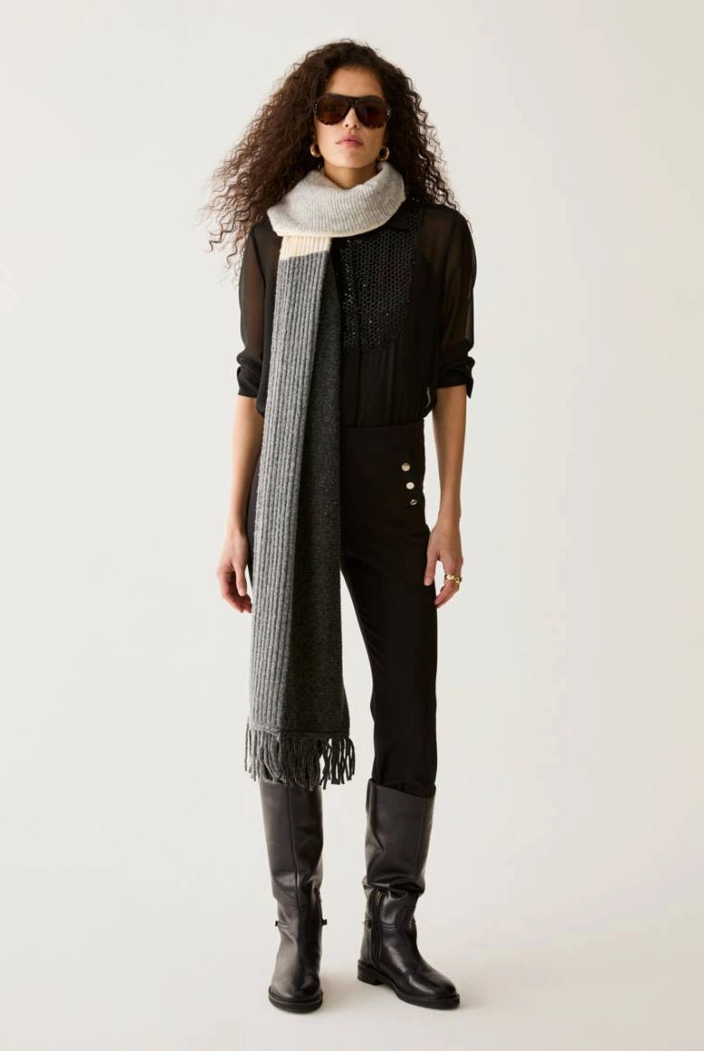 Pennyblack PBPAQUILA black georgette shirt – full-length styled model view