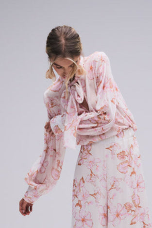 Piab Sufima Cream/Pink Floral Print Chiffon Top