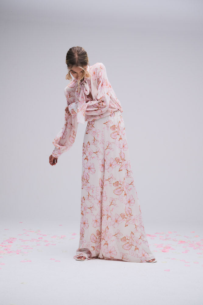 Piab Sufima Cream/Pink Floral Print Chiffon Blouse
