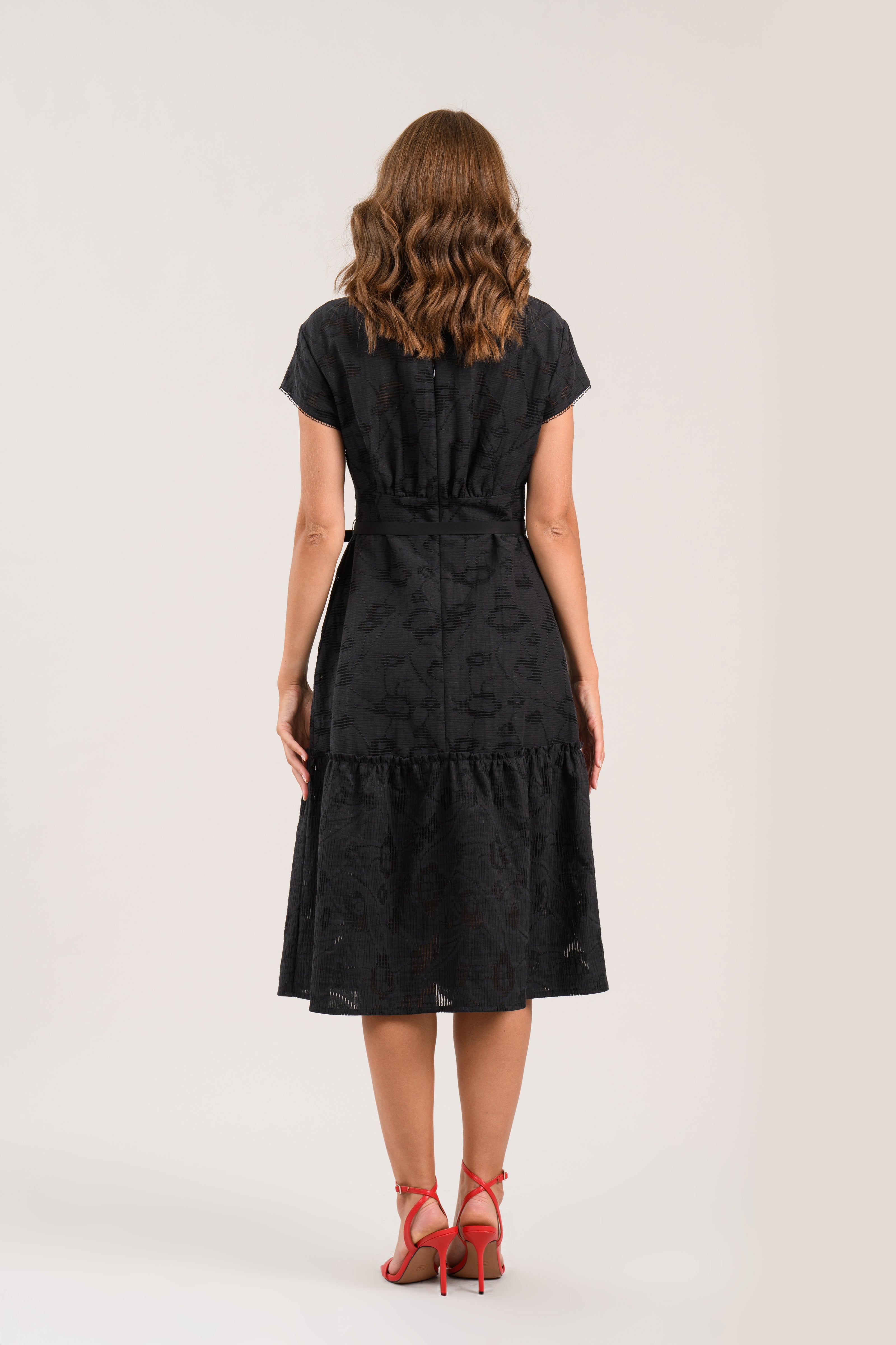 Sisters Milo black cotton lace panel shirt dress rear detail
