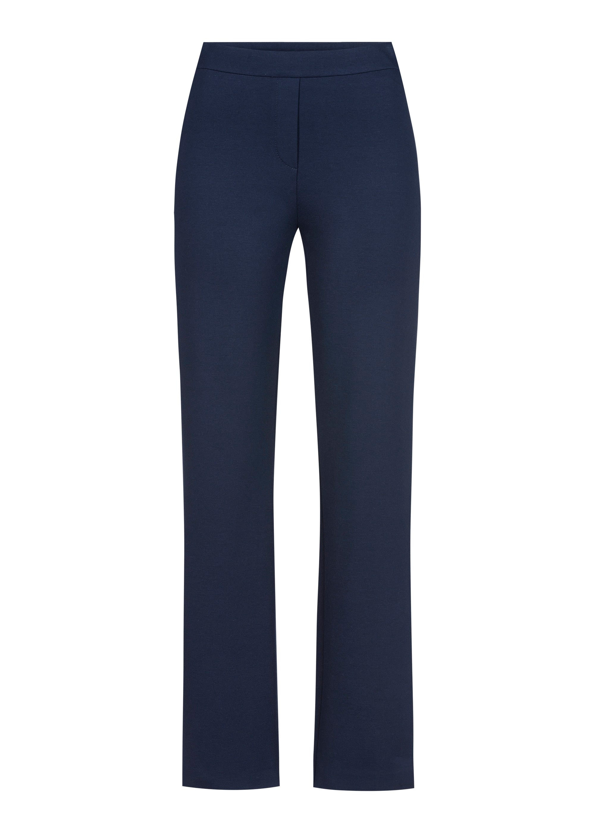 Full length Stehmann Editta navy trousers on model with trainers