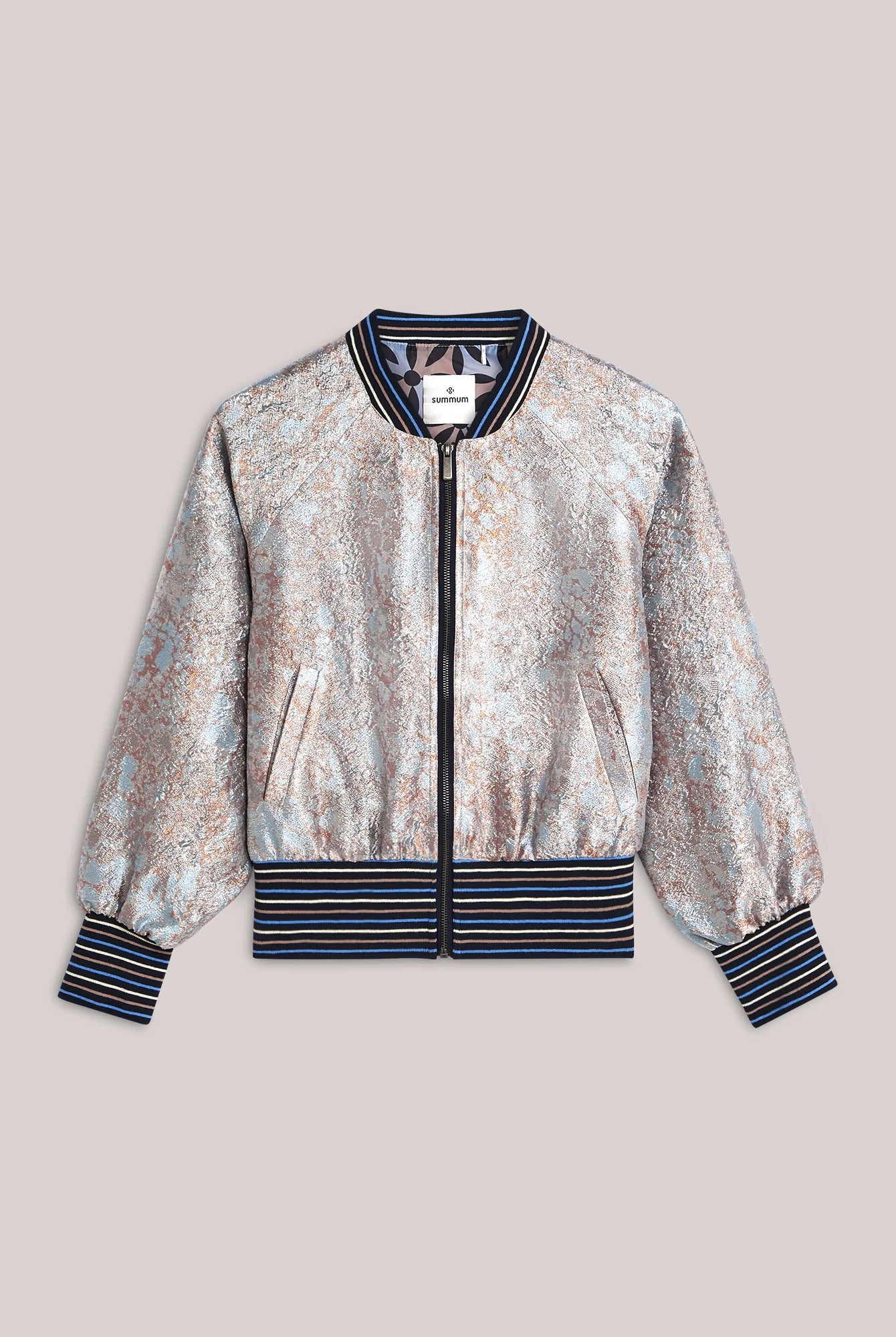 Summum jacquard print bomber jacket flat lay front view