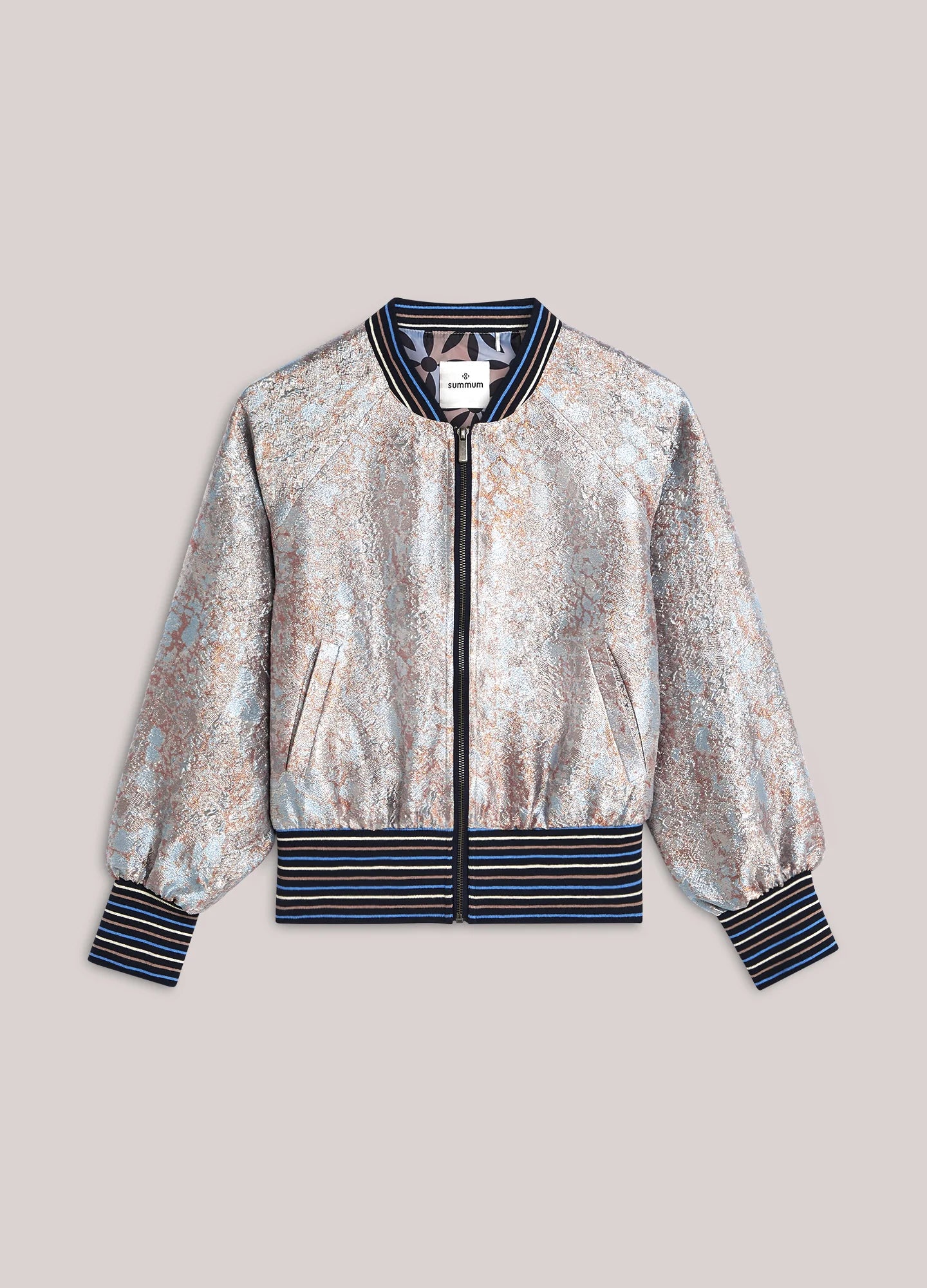 Summum jacquard print bomber jacket flat lay front view
