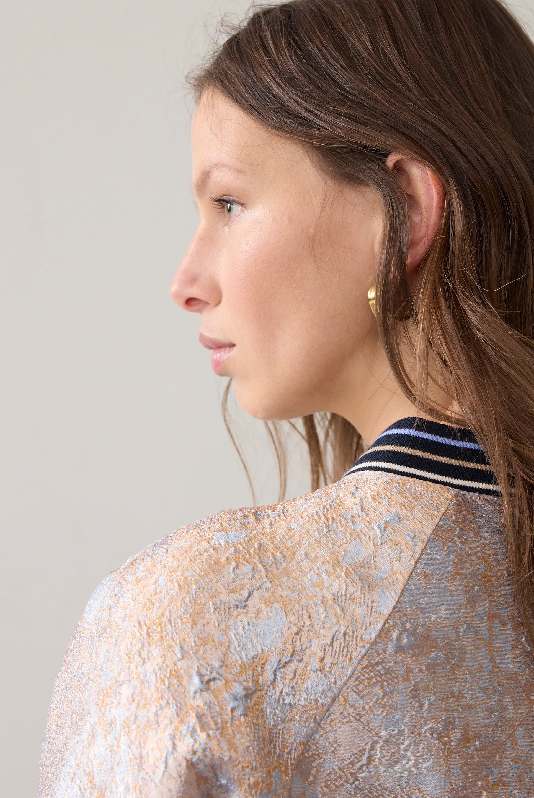 Summum jacquard bomber jacket shoulder and collar detail close up