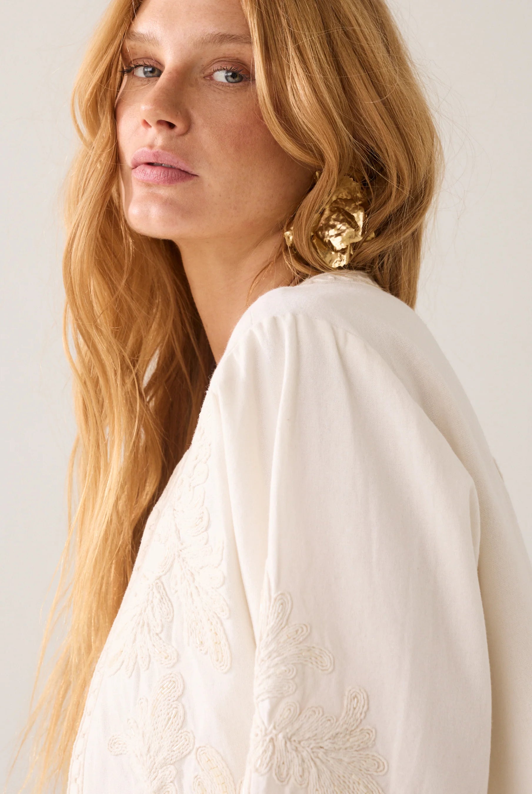 Summum cotton embroidered jacket with puffer shoulders