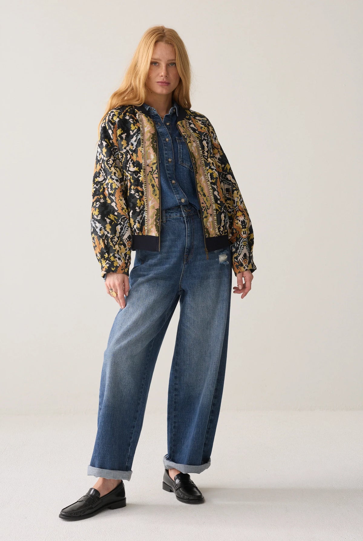Summum multicolour jacquard bomber jacket – full front model view