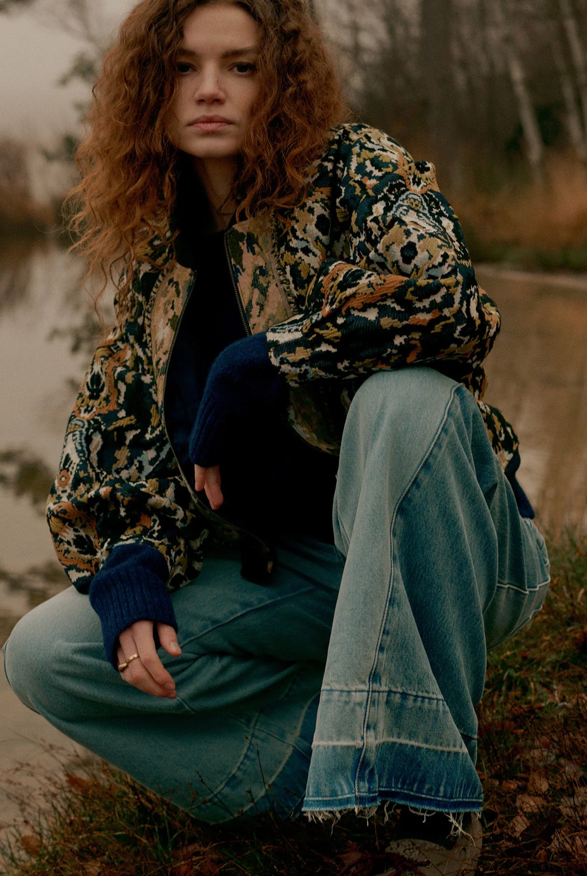 Summum patterned jacquard bomber jacket – outdoor styled model view