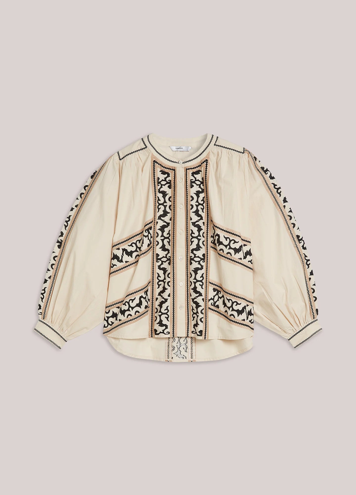 Summum cream embroidered puff sleeve blouse