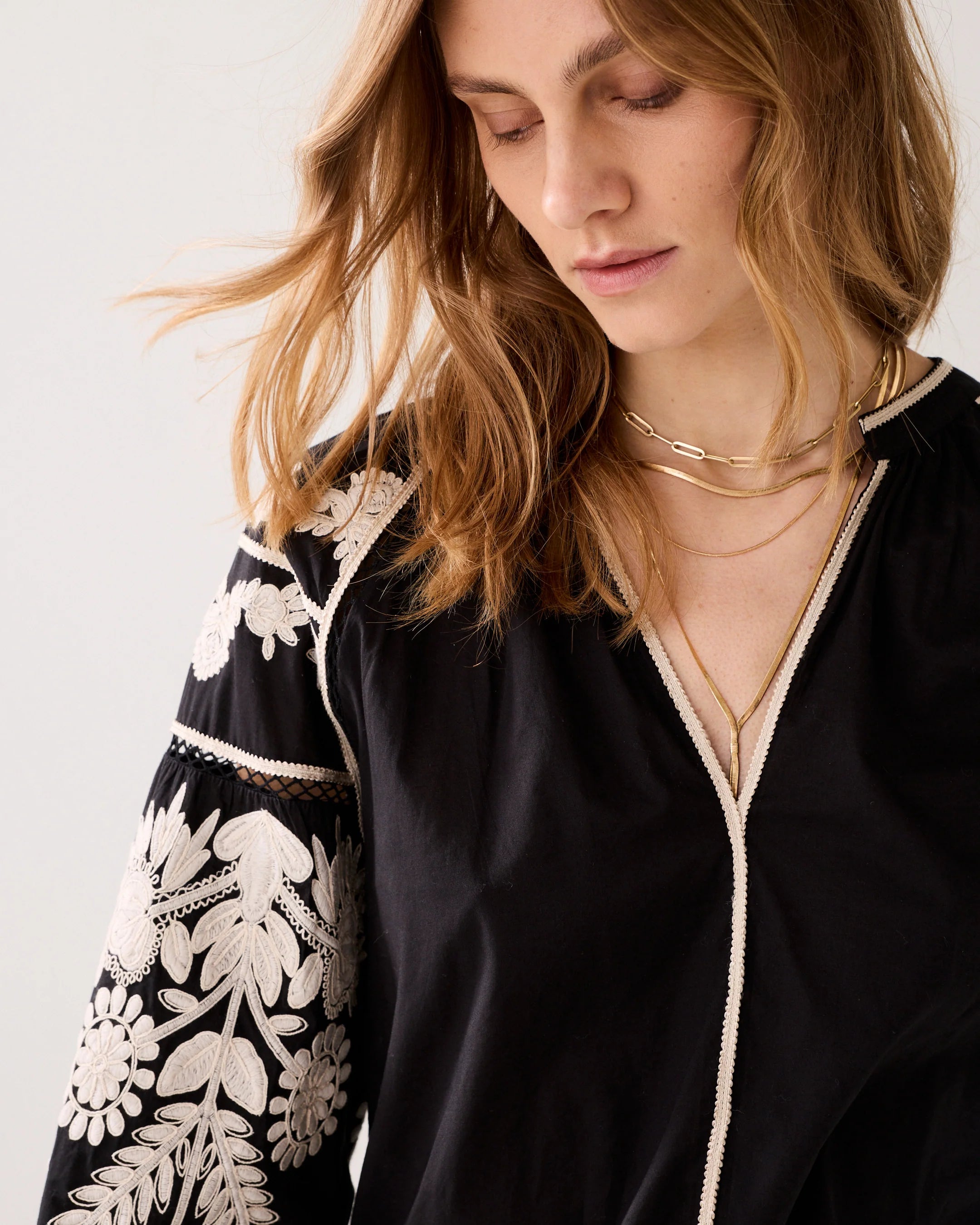 Summum blouse floral embroidery sleeve detail close up