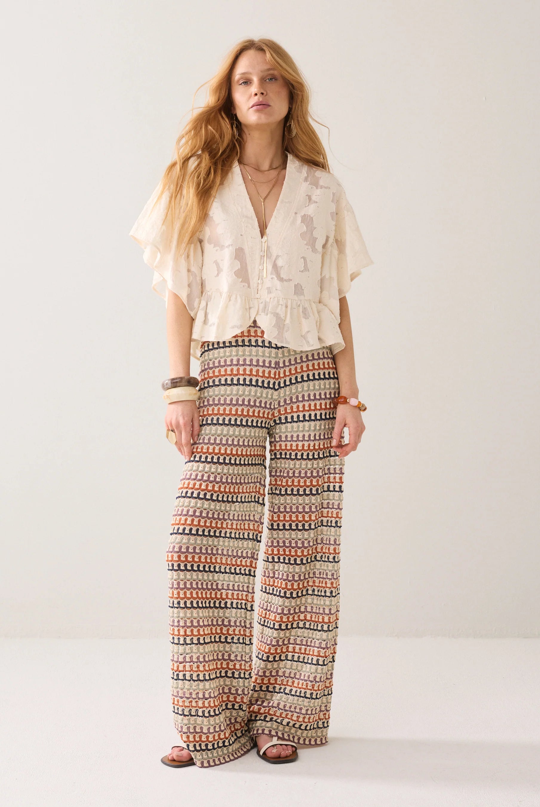 Summum burnout brocade summer top styled with printed trousers