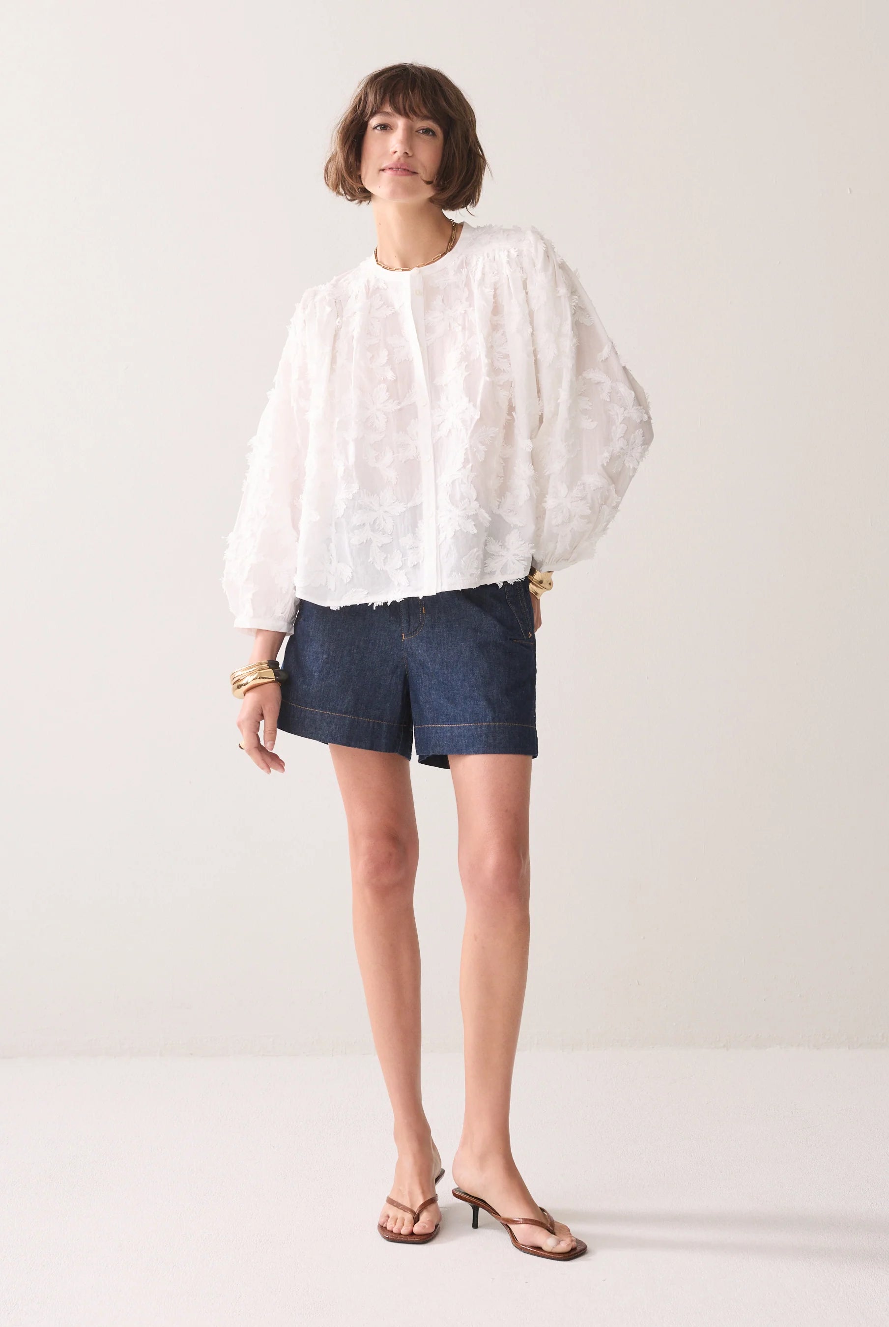 Summum 3D palm textured blouse in white