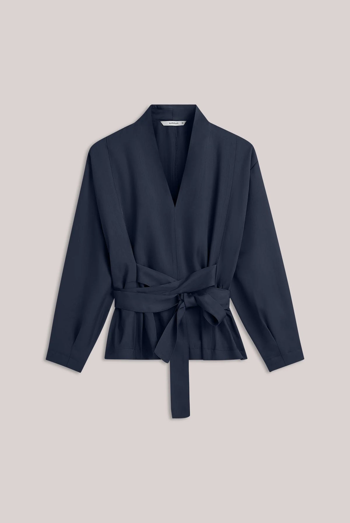 Summum navy wrap top – product-only front view