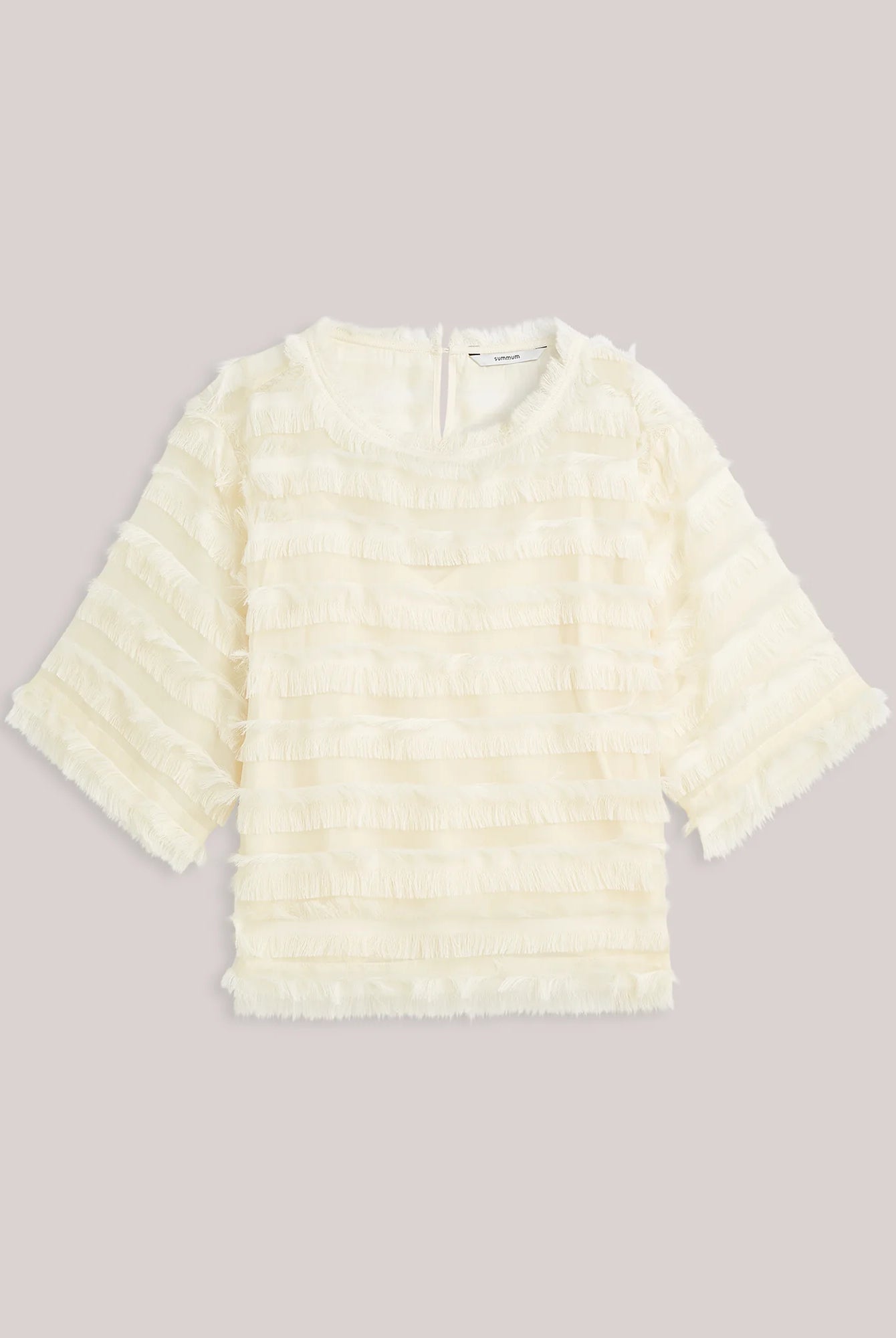 Summum cream sheer textured three-quarter sleeve top
