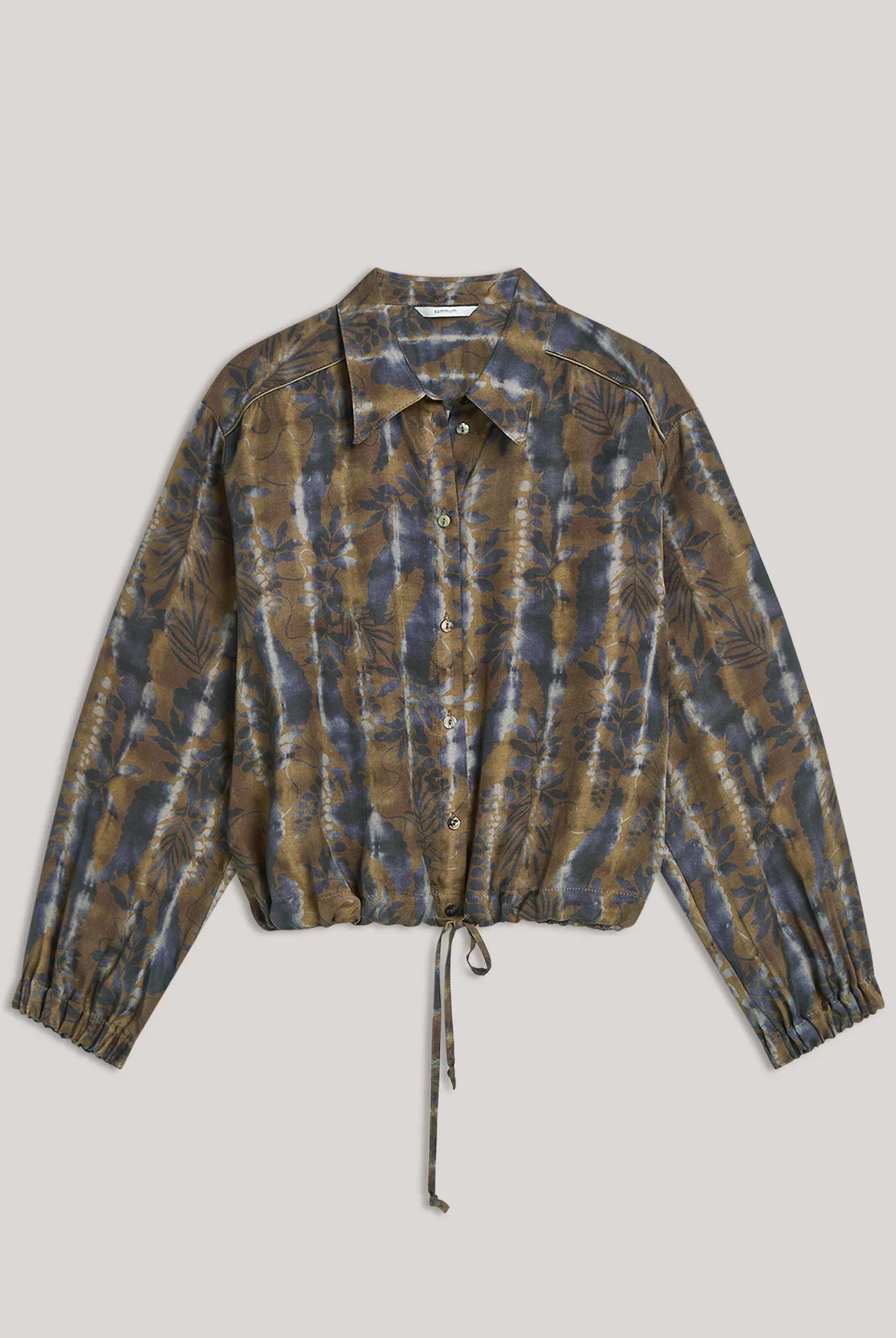 Summum brown and blue floral print cropped button-through blouse – front product view