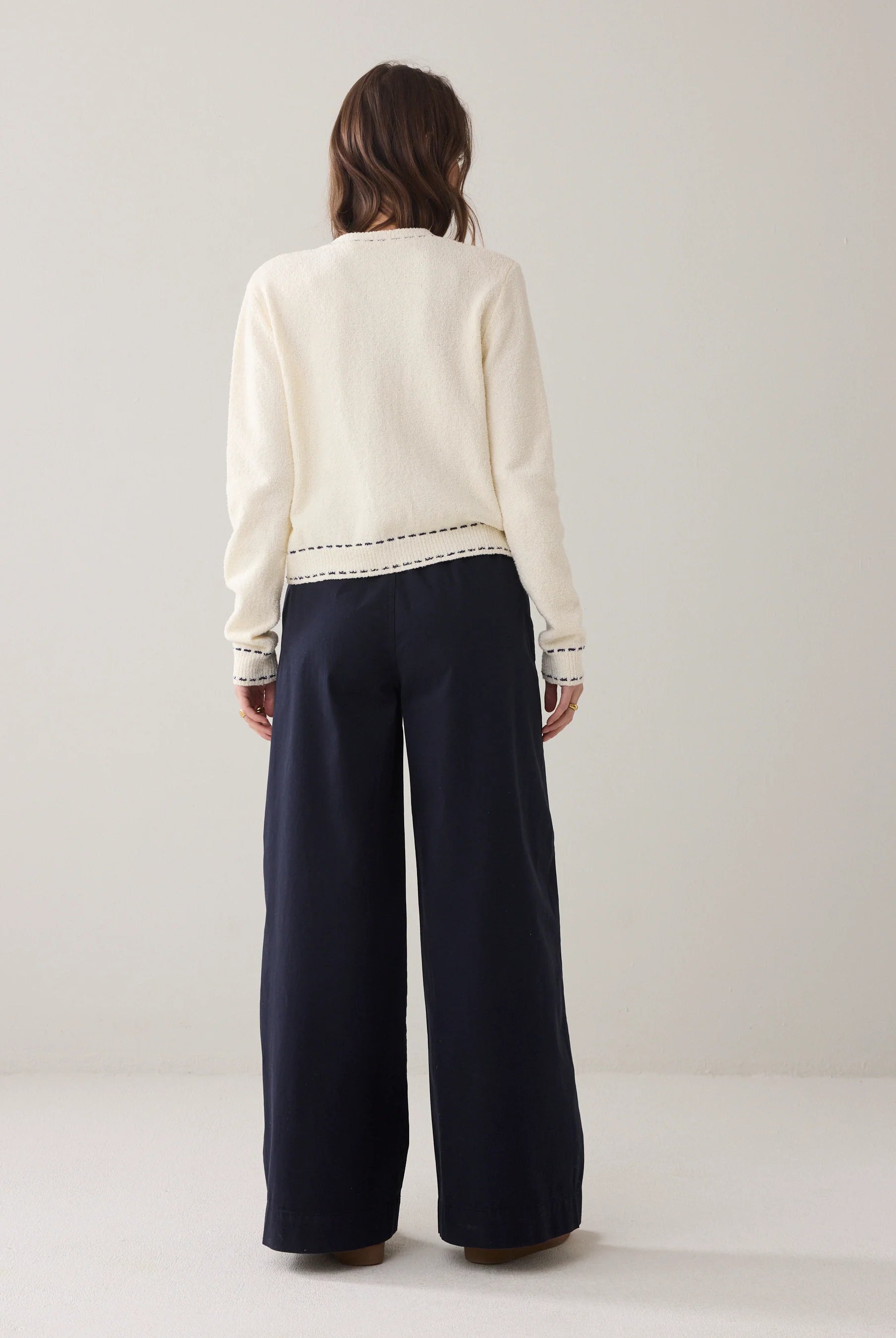 Summum wide leg palazzo trousers navy back view showing relaxed fit