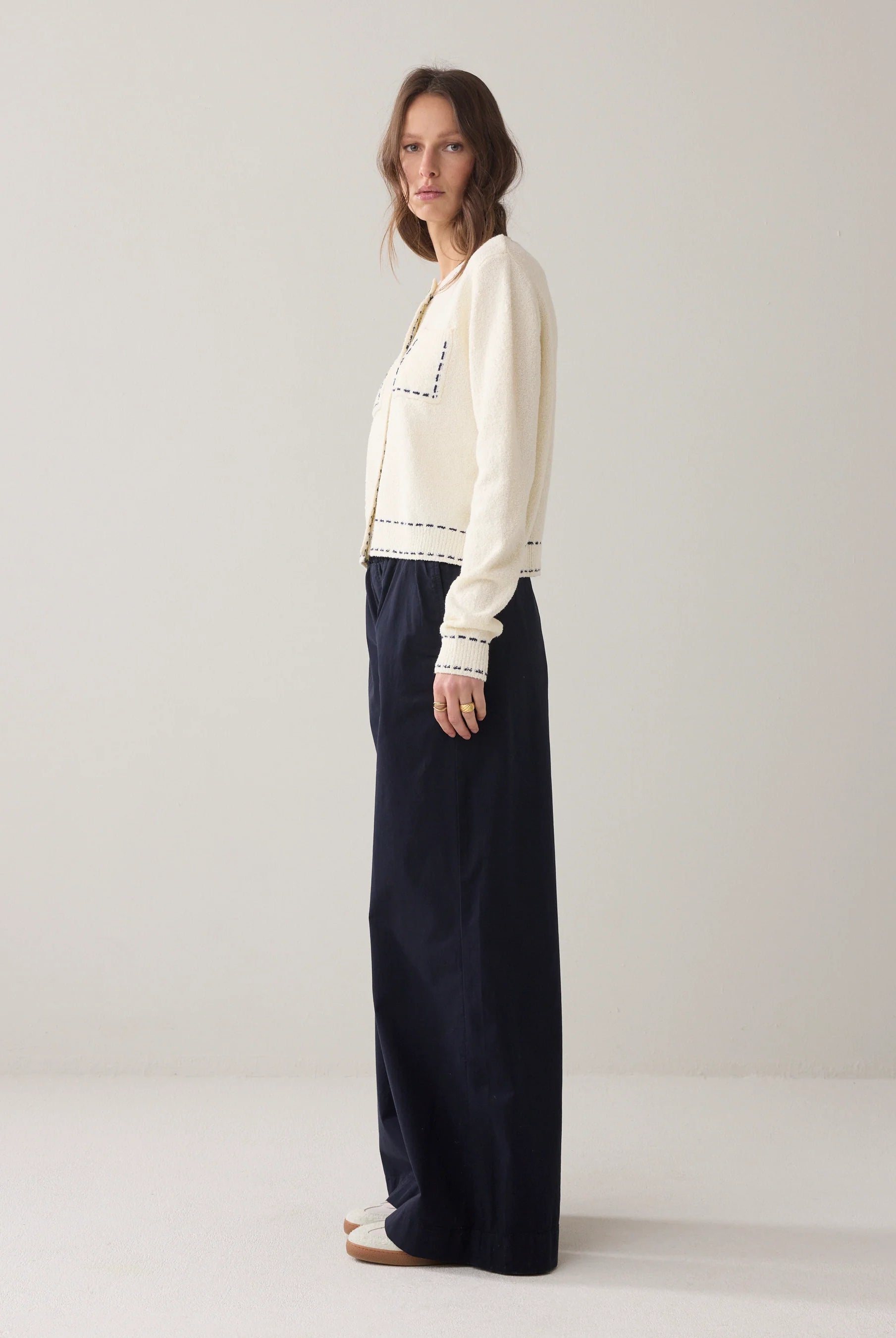 Summum Navy wide leg palazzo trousers from side