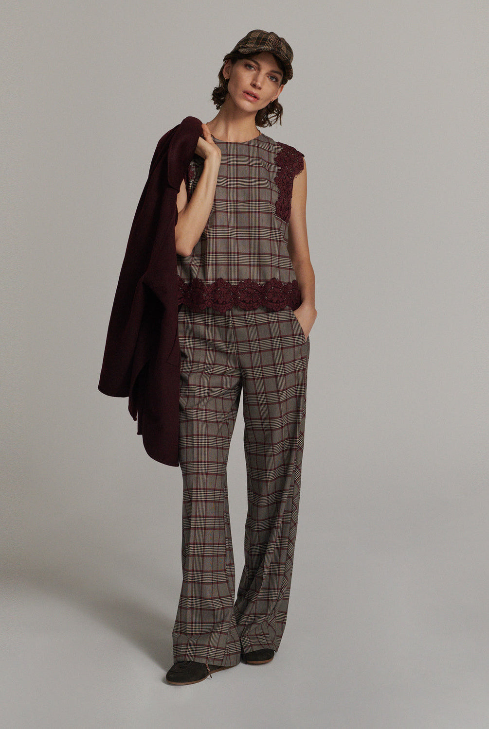 Women’s Summum checked wide leg trousers styled with matching top