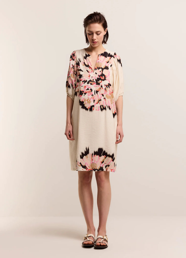 Summum Cream Abstract Floral Knee Length Dress