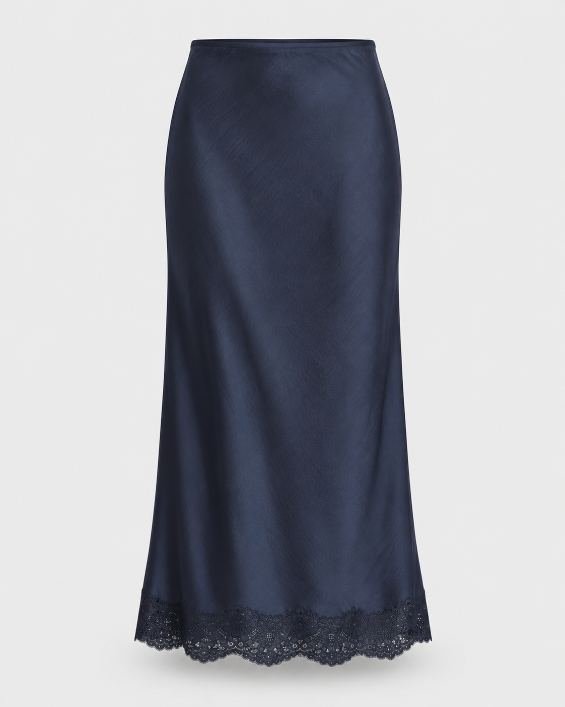 Summum navy midi skirt – scalloped lace hem detail
