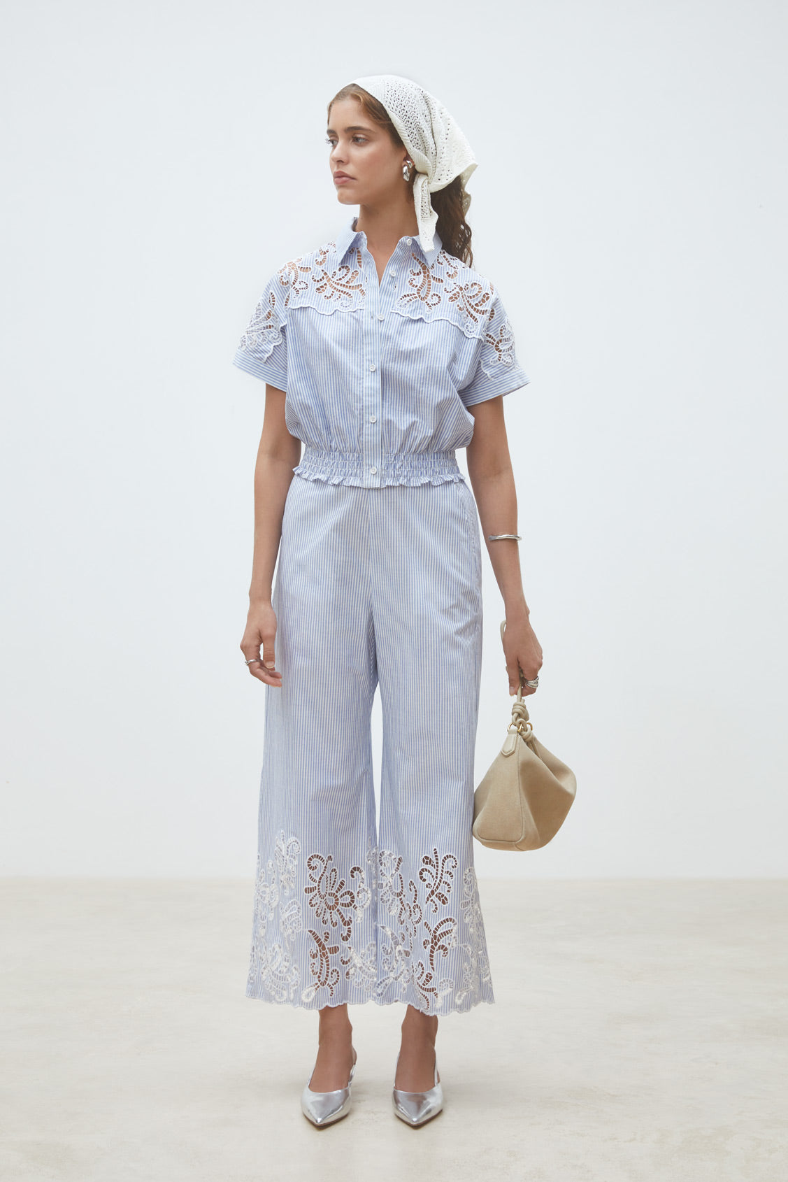 Suncoo Lolita stripe lace blouse with matching Suncoo trousers