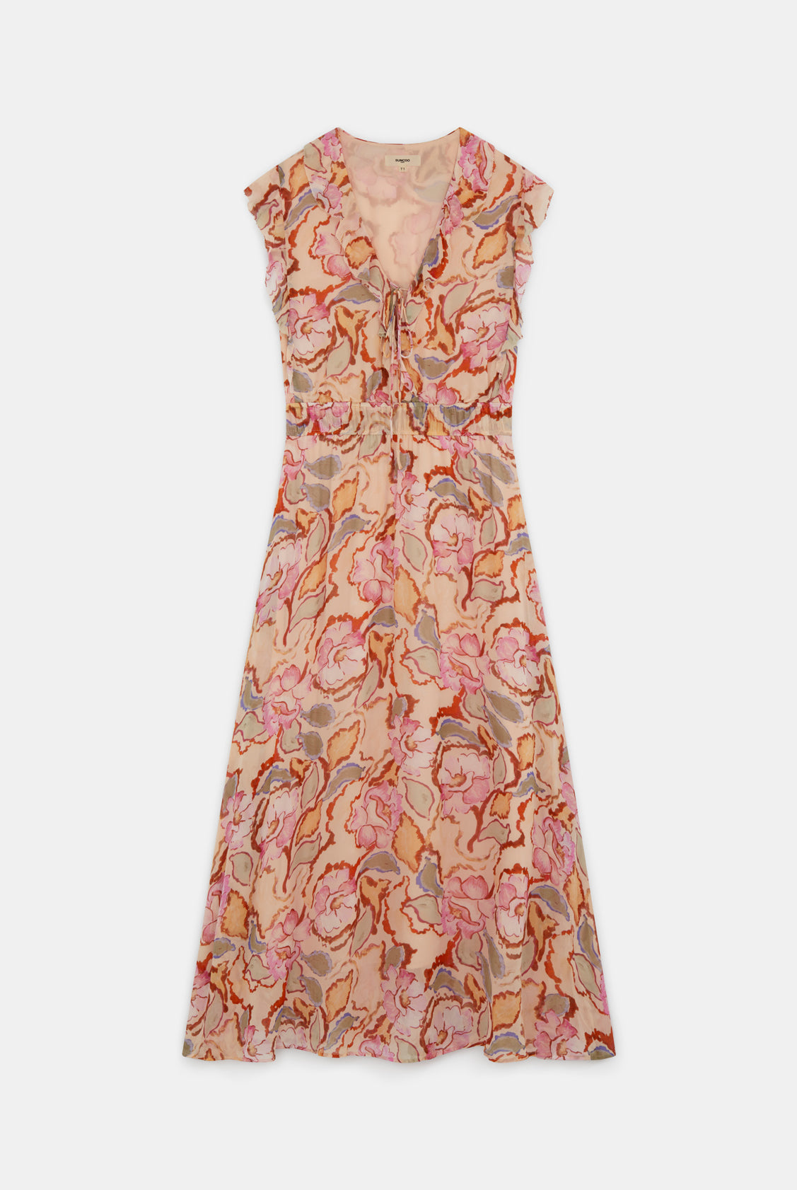 Suncoo Cali pink abstract print midi dress full length