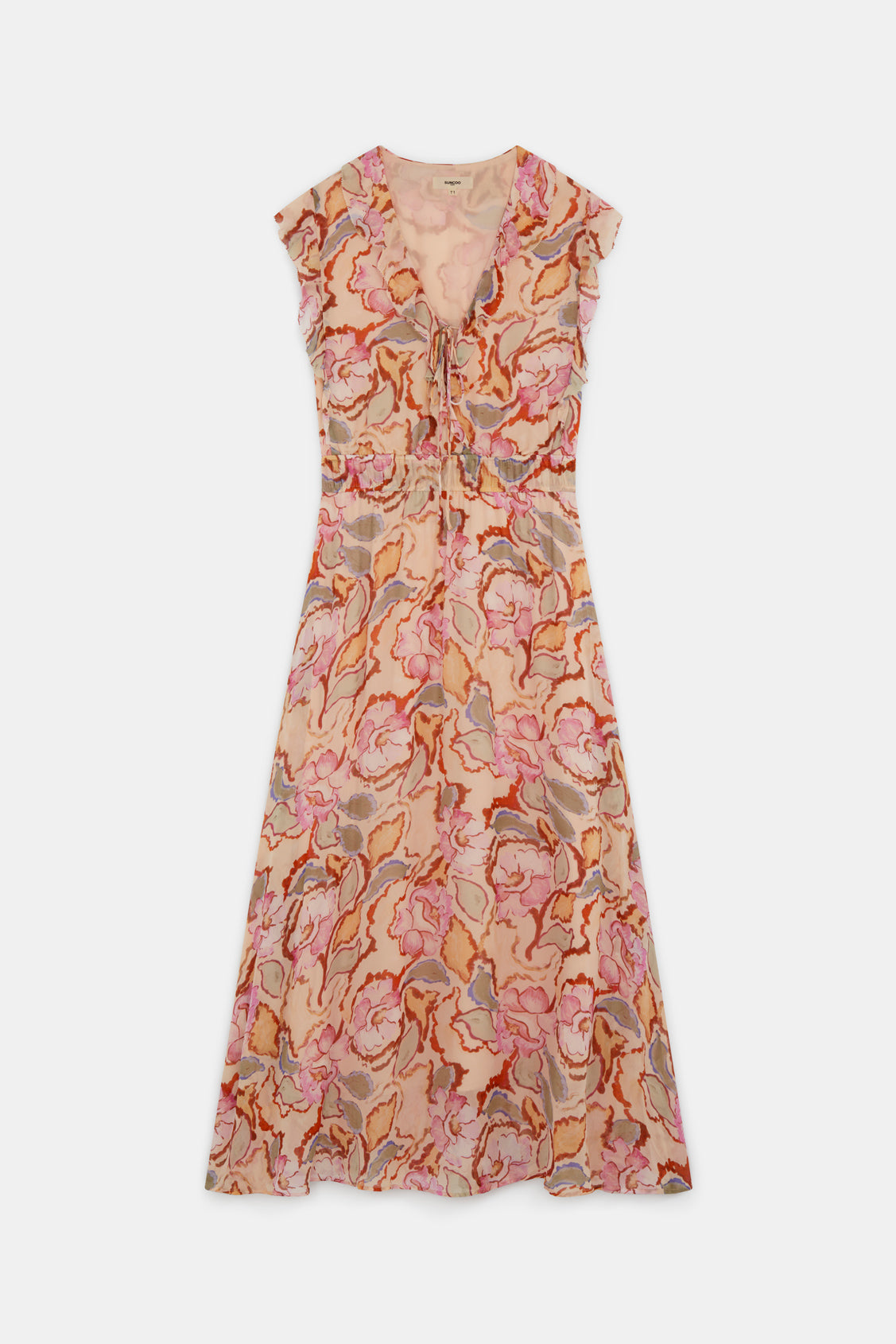 Suncoo Cali pink abstract print midi dress full length