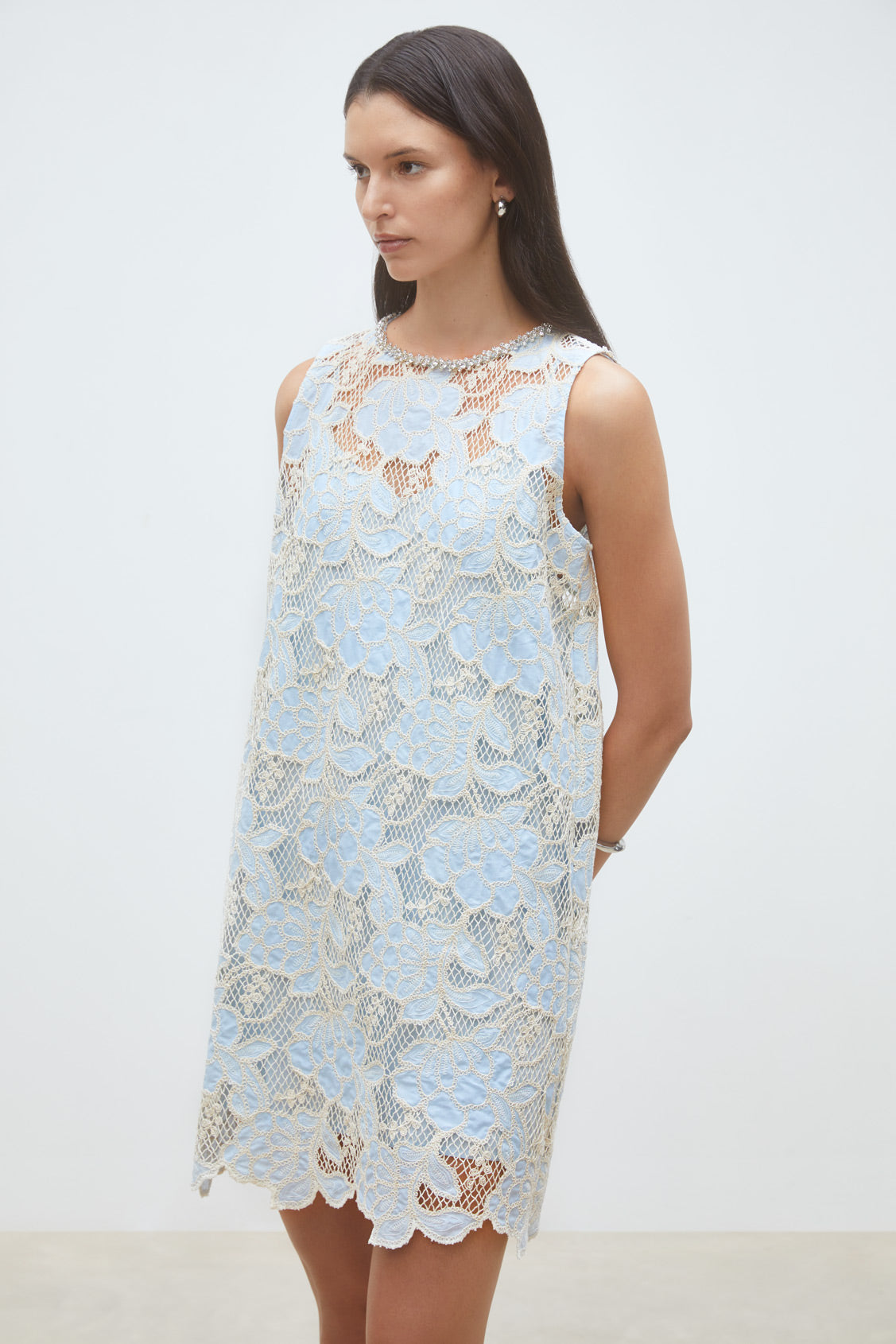 Suncoo Cerise lace shift dress blue and cream women