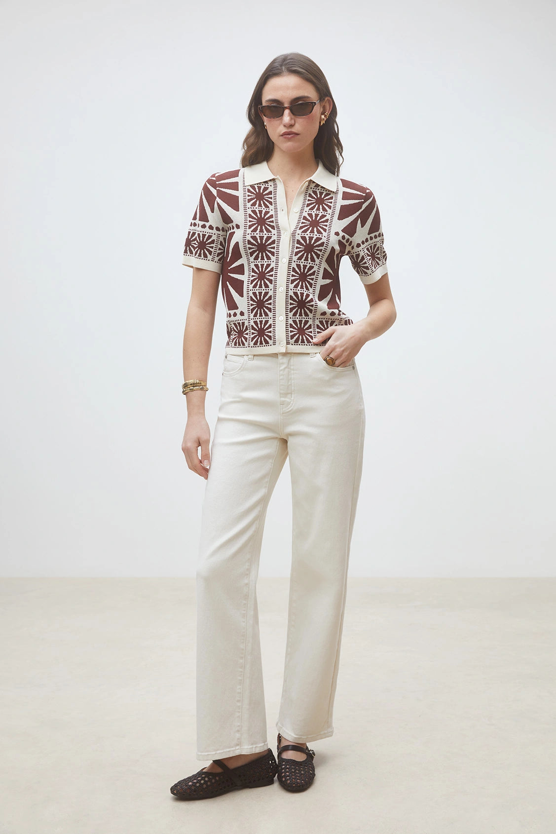 Suncoo Roy women’s straight leg white jeans front view