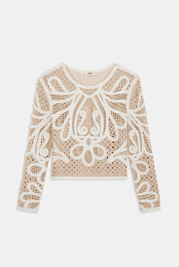 Suncoo Paelini crochet jumper cream openwork knit cropped top