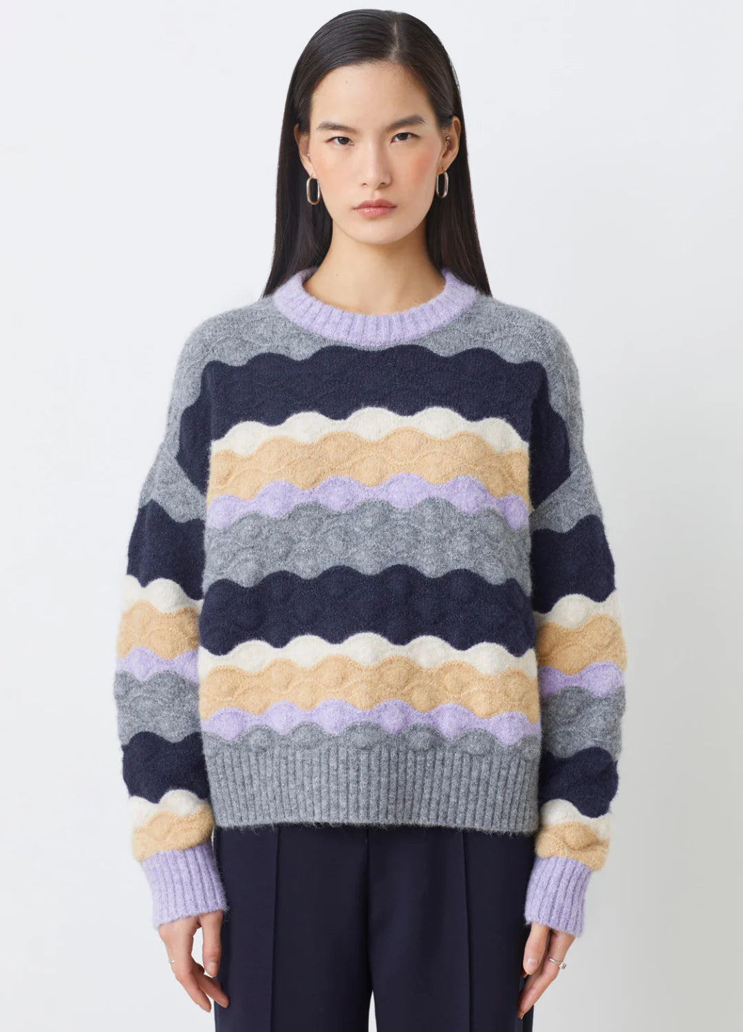 SUNCOO Textured knit with wave design in soft contrasting colours