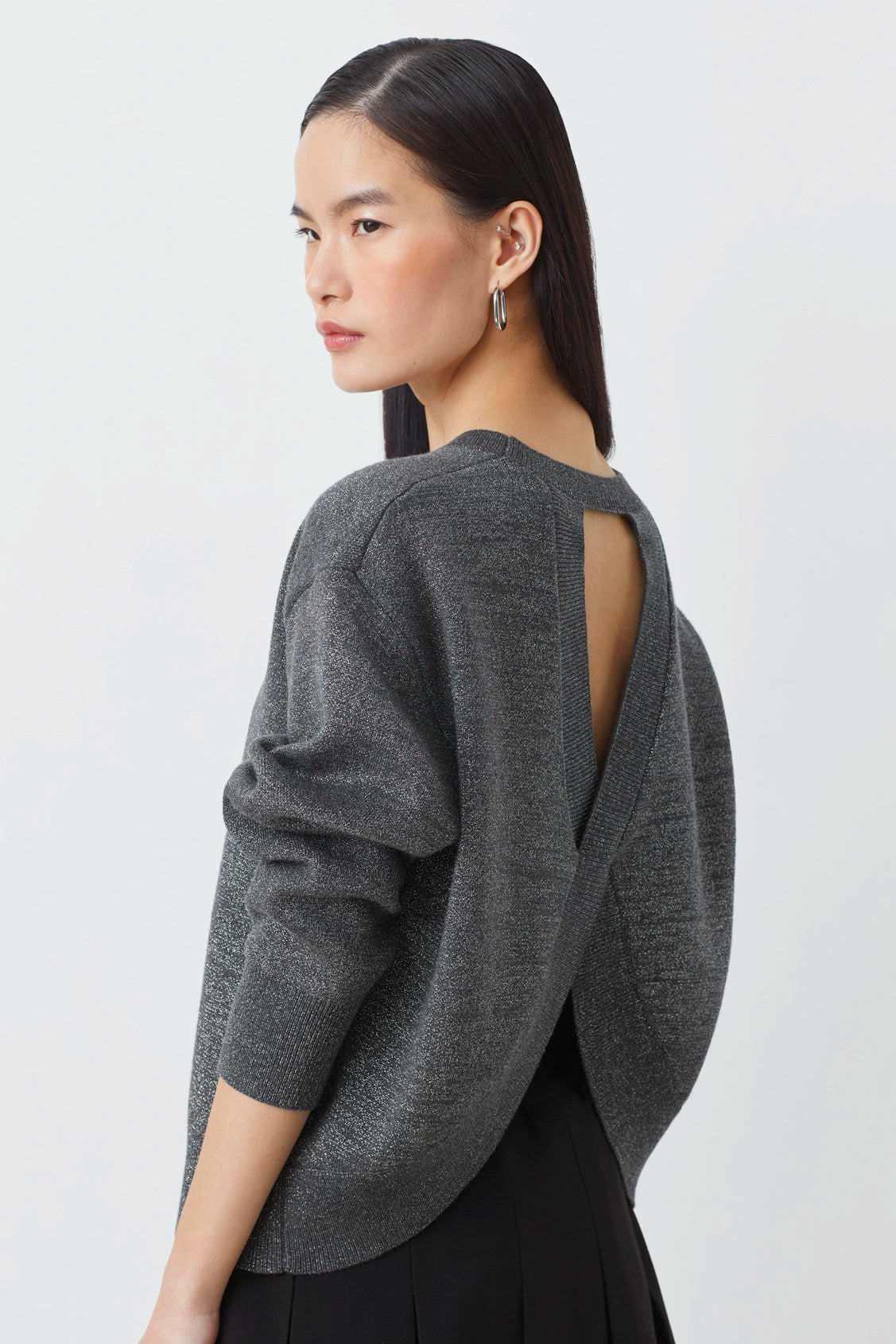 Suncoo Payeti grey lurex knit showing open-back detail