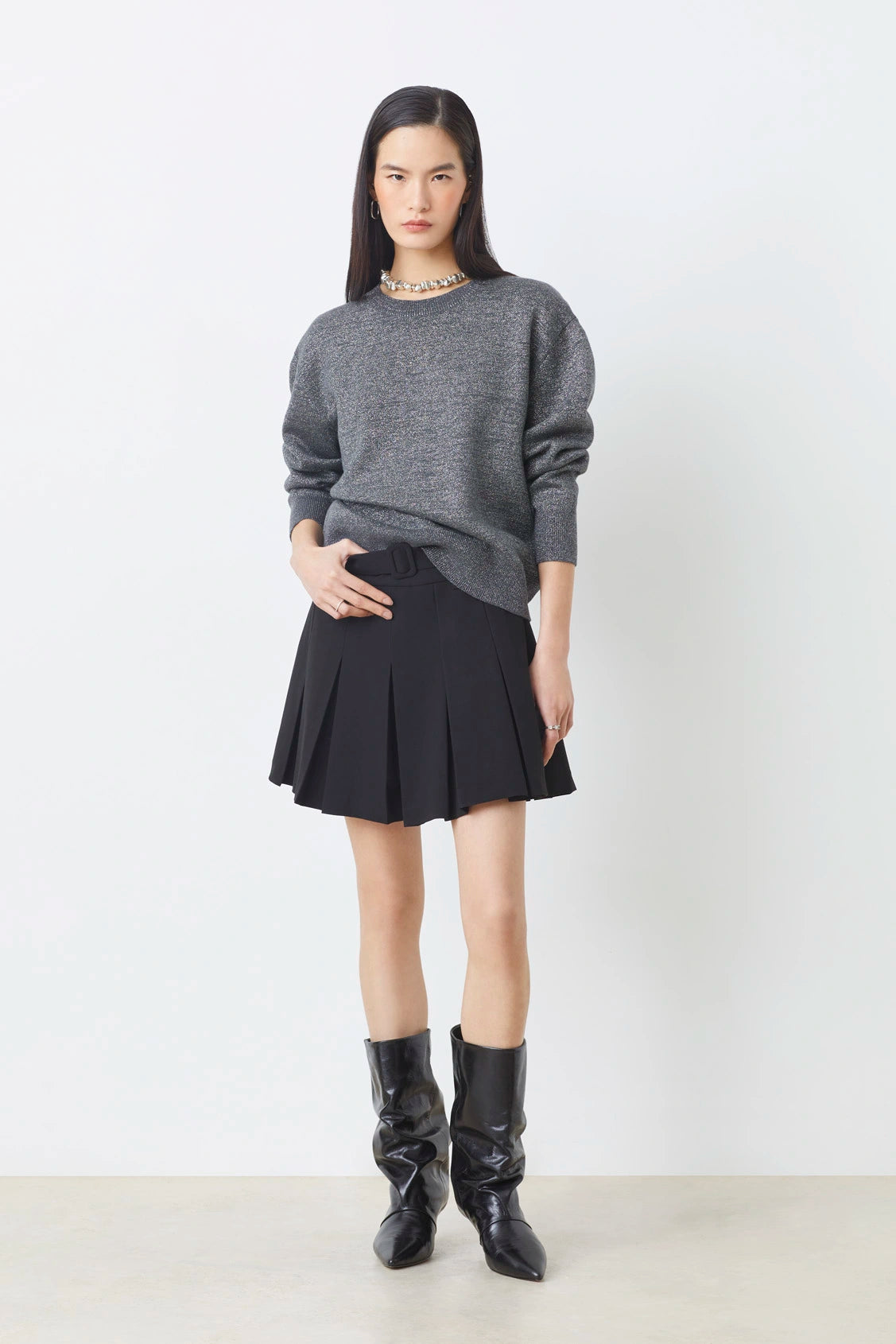 Suncoo Payeti grey lurex jumper – full-length front